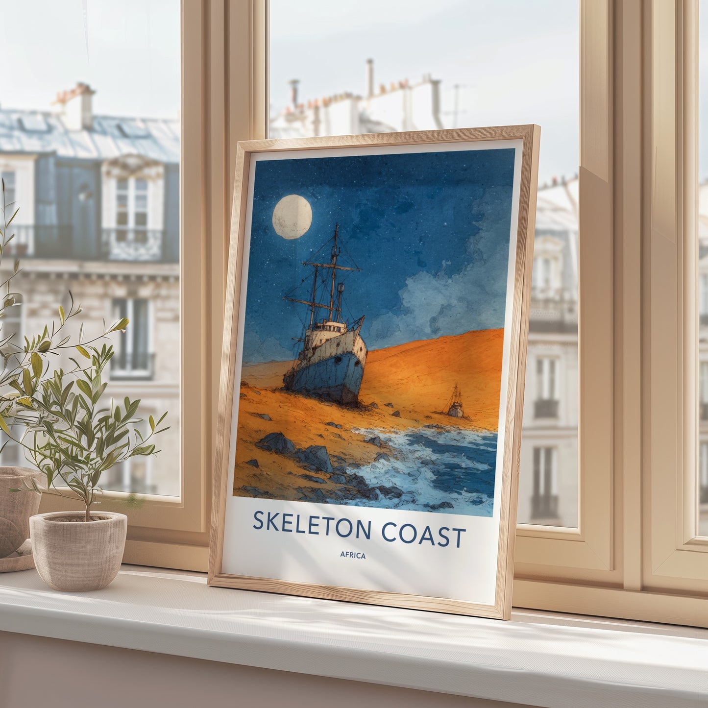 Skeleton Coast Poster - Africa Travel Print - Full Moon Shipwreck Gallery Art
