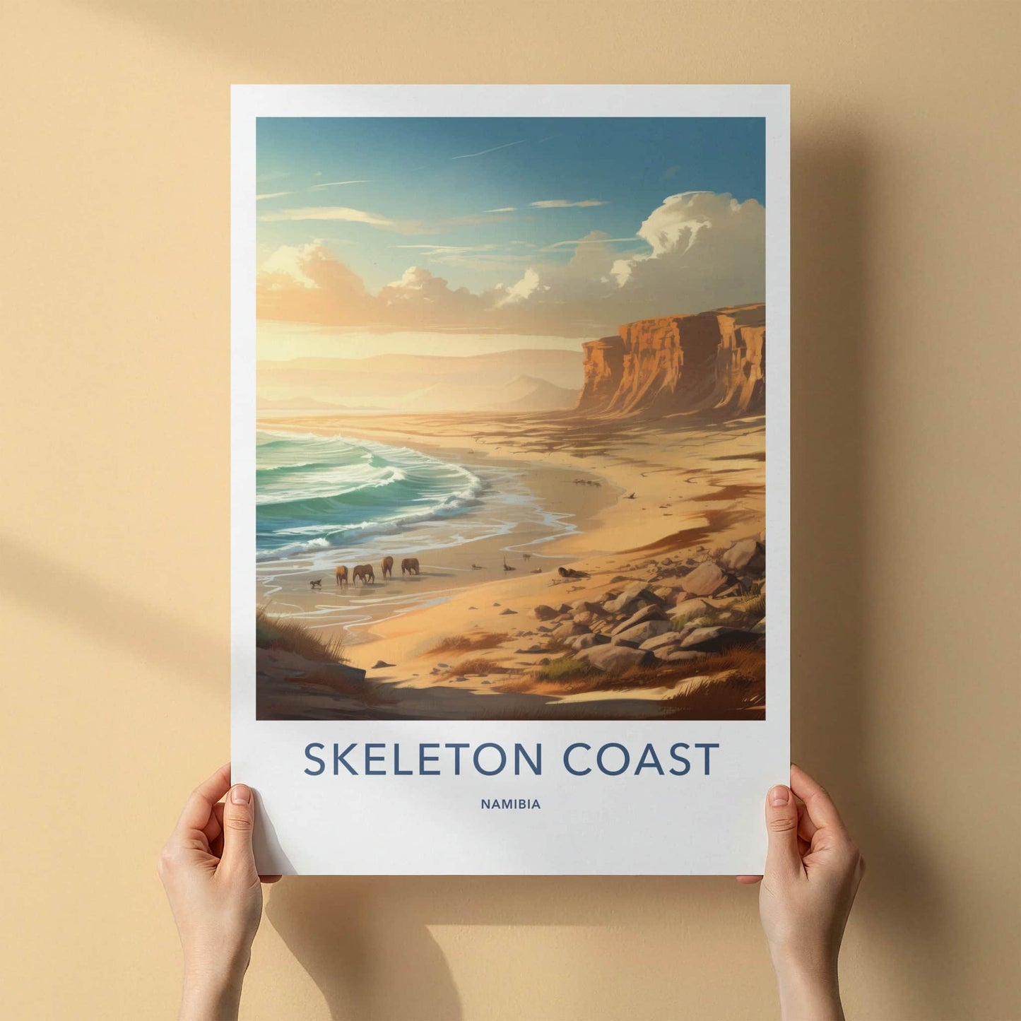 Skeleton Coast Poster - Namibia Travel Art - Desert Coastal Elephants Home Decor