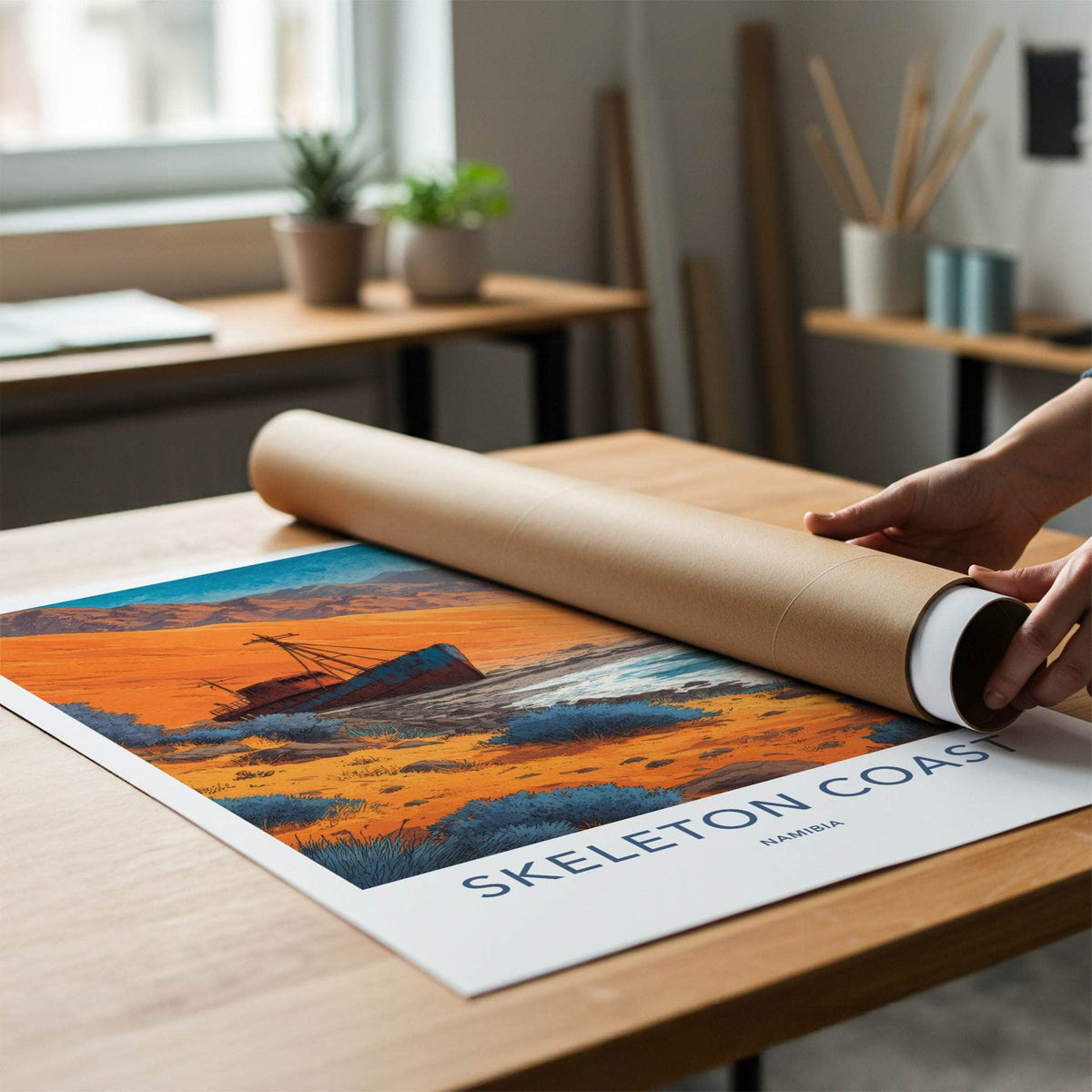 Skeleton Coast Poster - Namibia Travel Art - Rusted Shipwreck Shore Home Decor