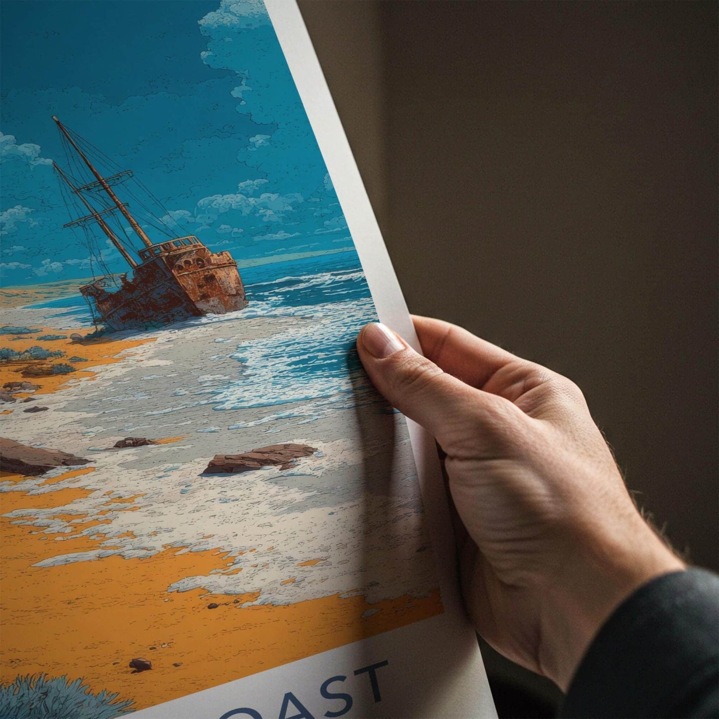 Skeleton Coast Poster - Namibia Travel Art - Rusty Ship Desert Home Decor