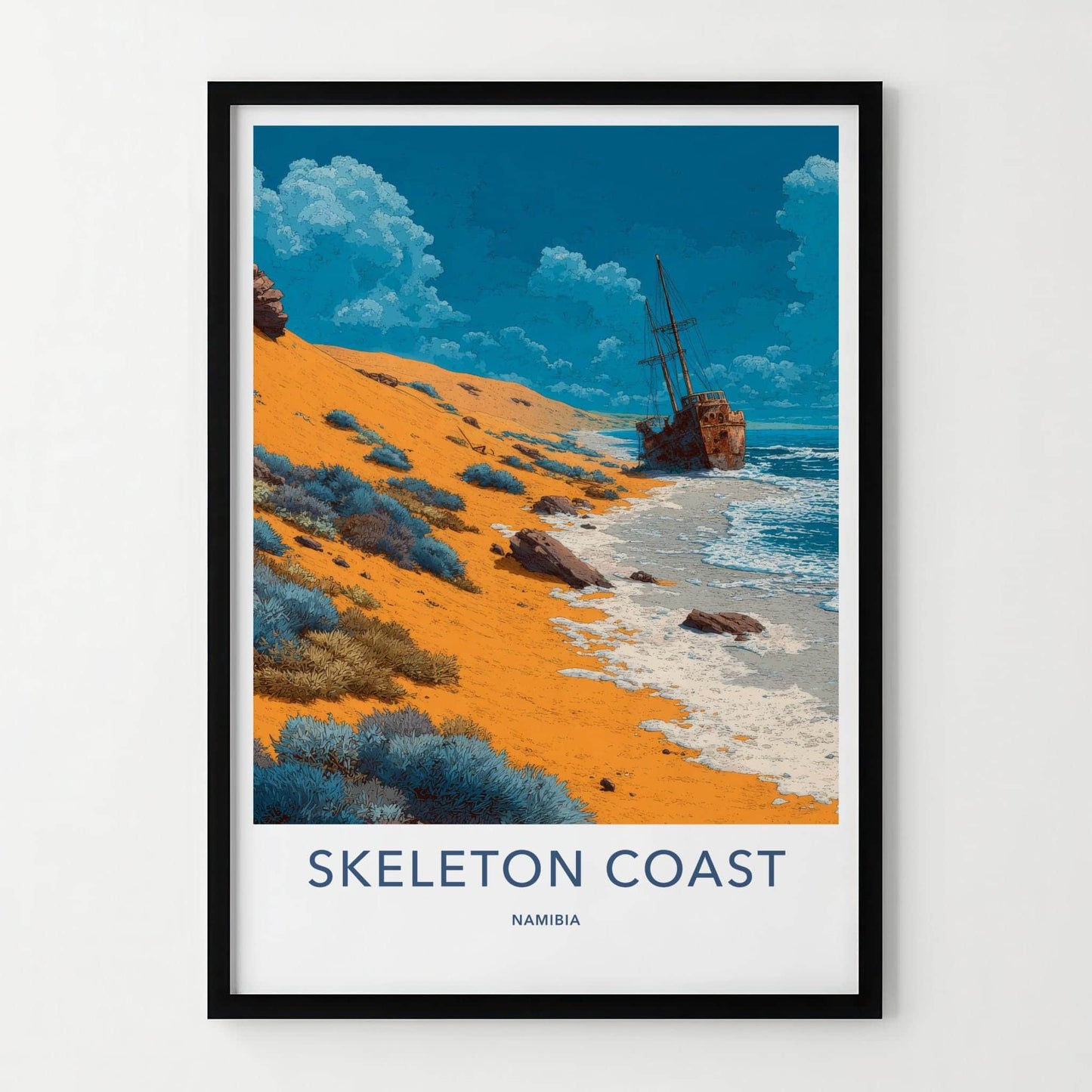 Skeleton Coast Poster - Namibia Travel Art - Rusty Ship Desert Home Decor
