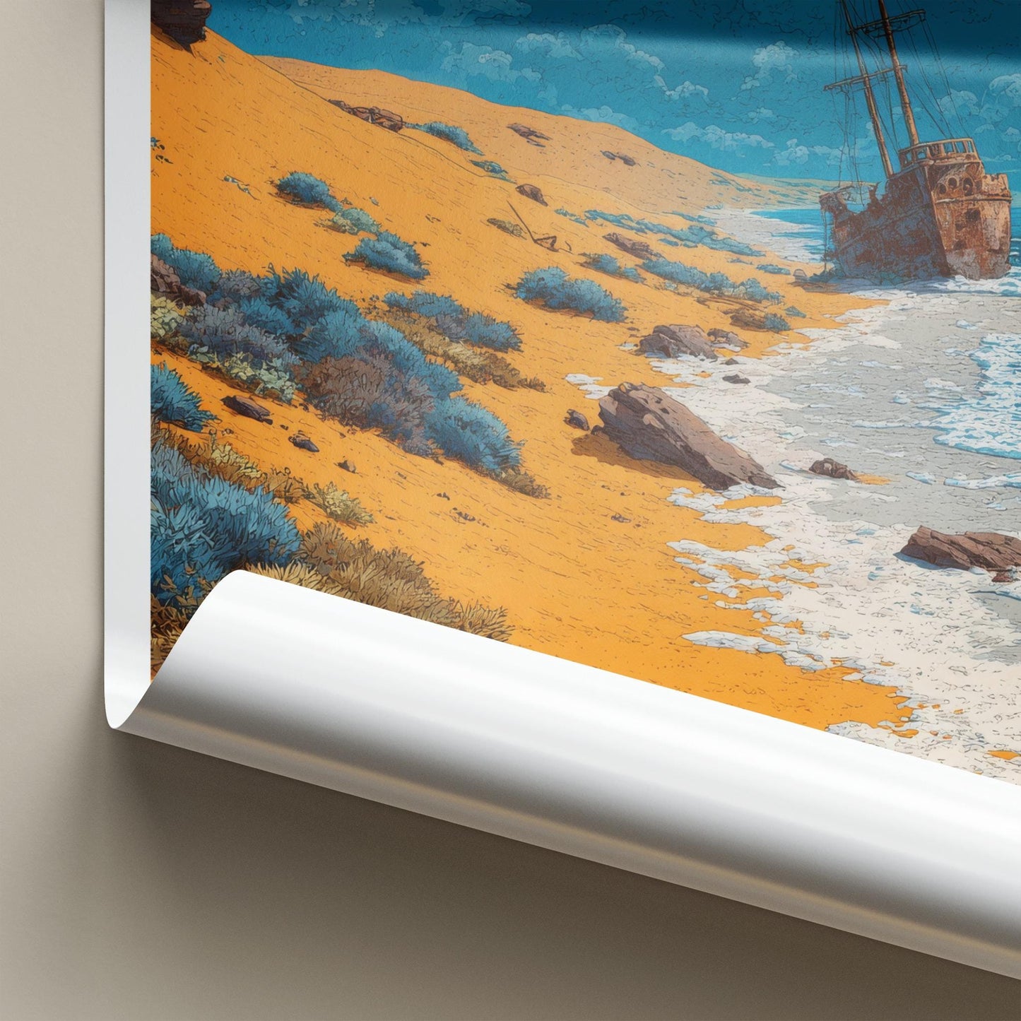 Skeleton Coast Poster - Namibia Travel Art - Rusty Ship Desert Home Decor