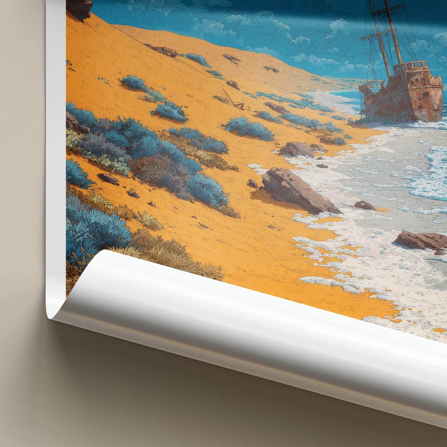 Skeleton Coast Poster - Namibia Travel Art - Rusty Ship Desert Home Decor