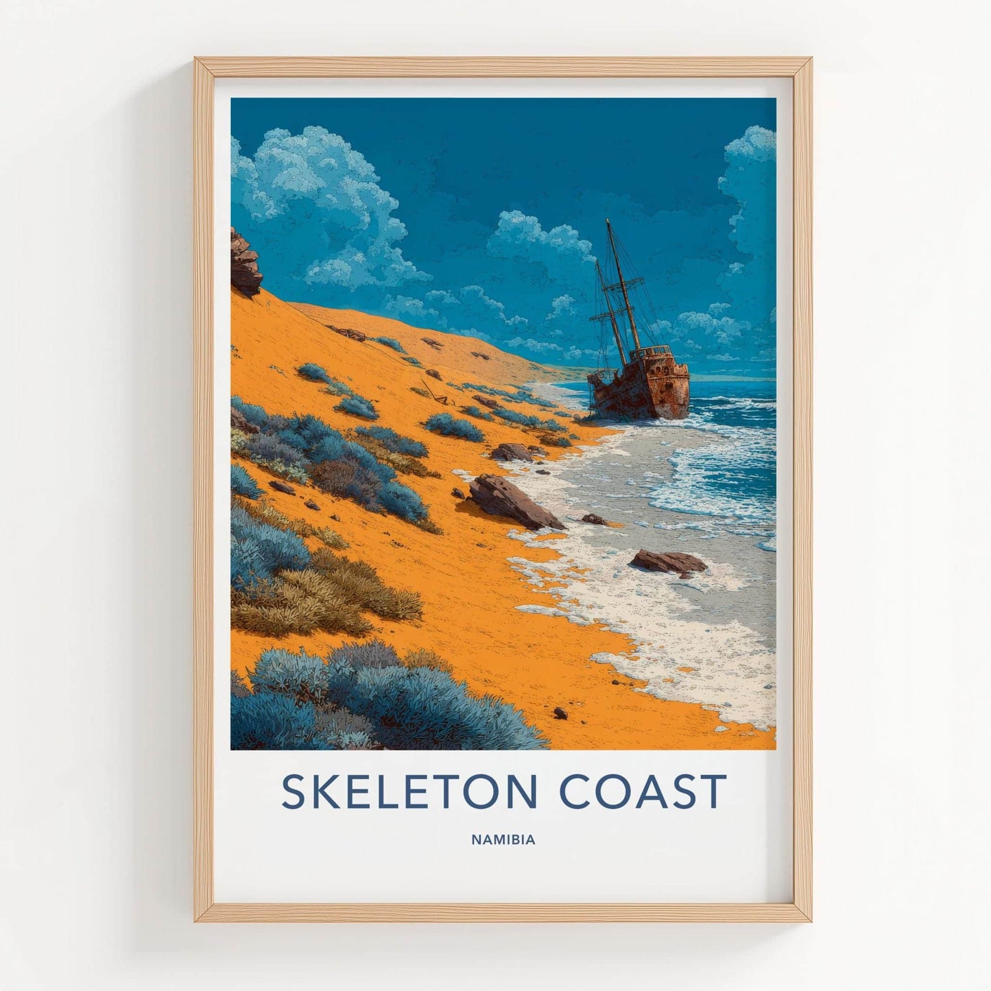 Skeleton Coast Poster - Namibia Travel Art - Rusty Ship Desert Home Decor