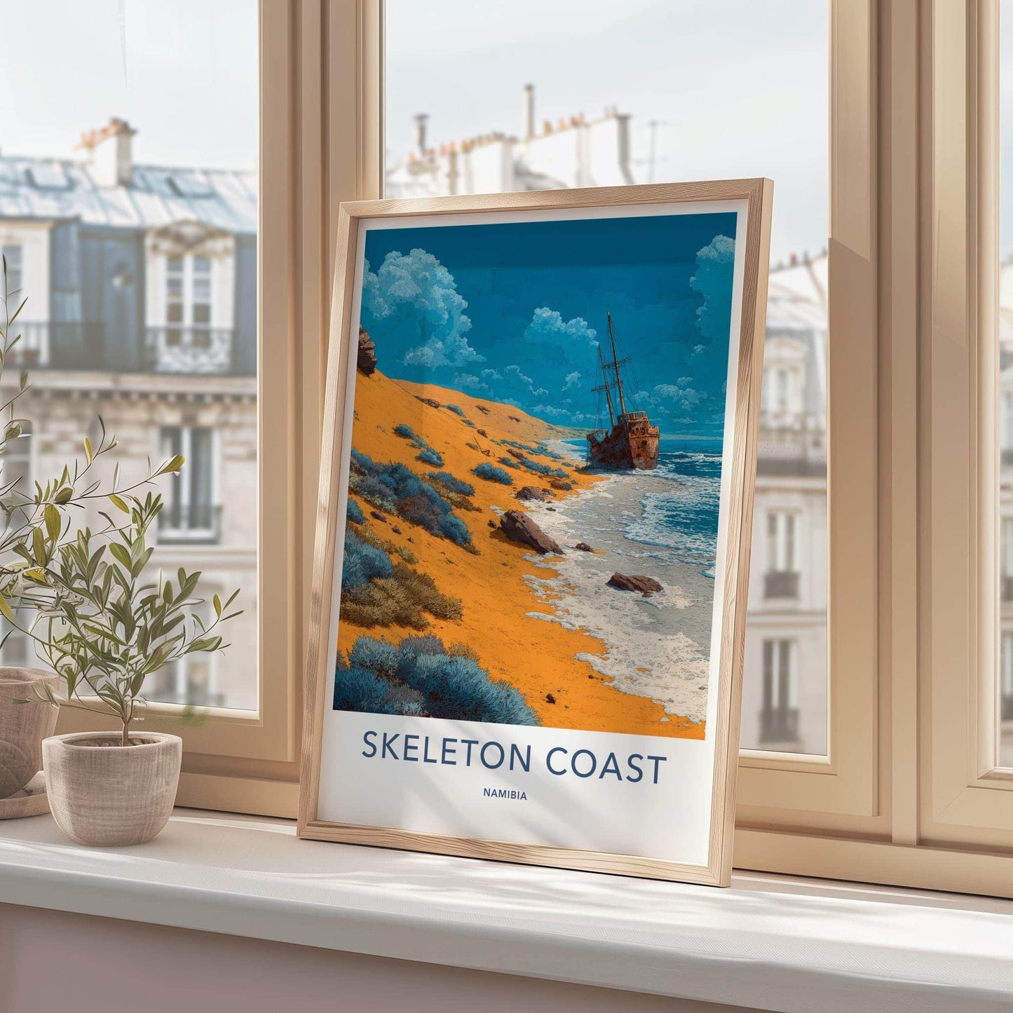 Skeleton Coast Poster - Namibia Travel Art - Rusty Ship Desert Home Decor