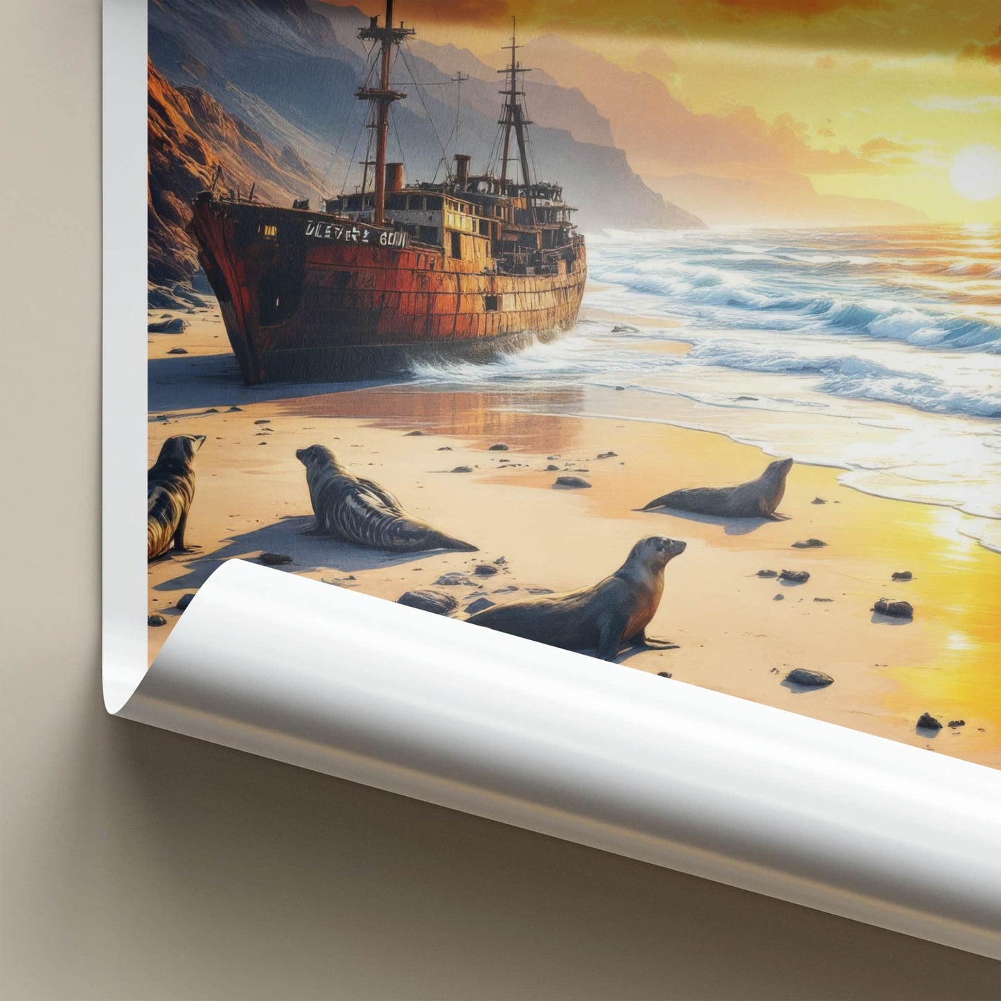 Skeleton Coast Poster - Namibia Travel Art - Rusty Shipwreck Beach Home Decor