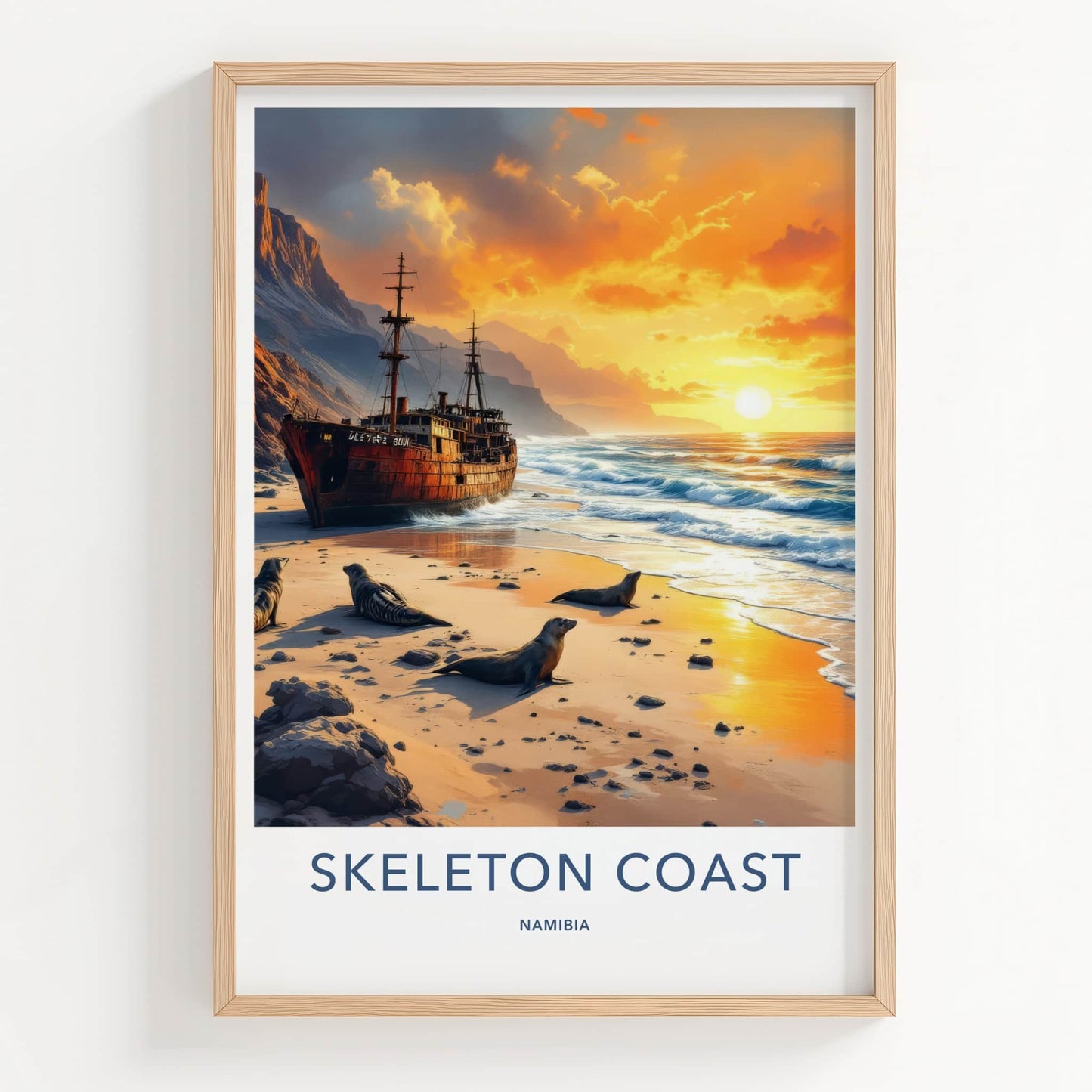 Skeleton Coast Poster - Namibia Travel Art - Rusty Shipwreck Beach Home Decor