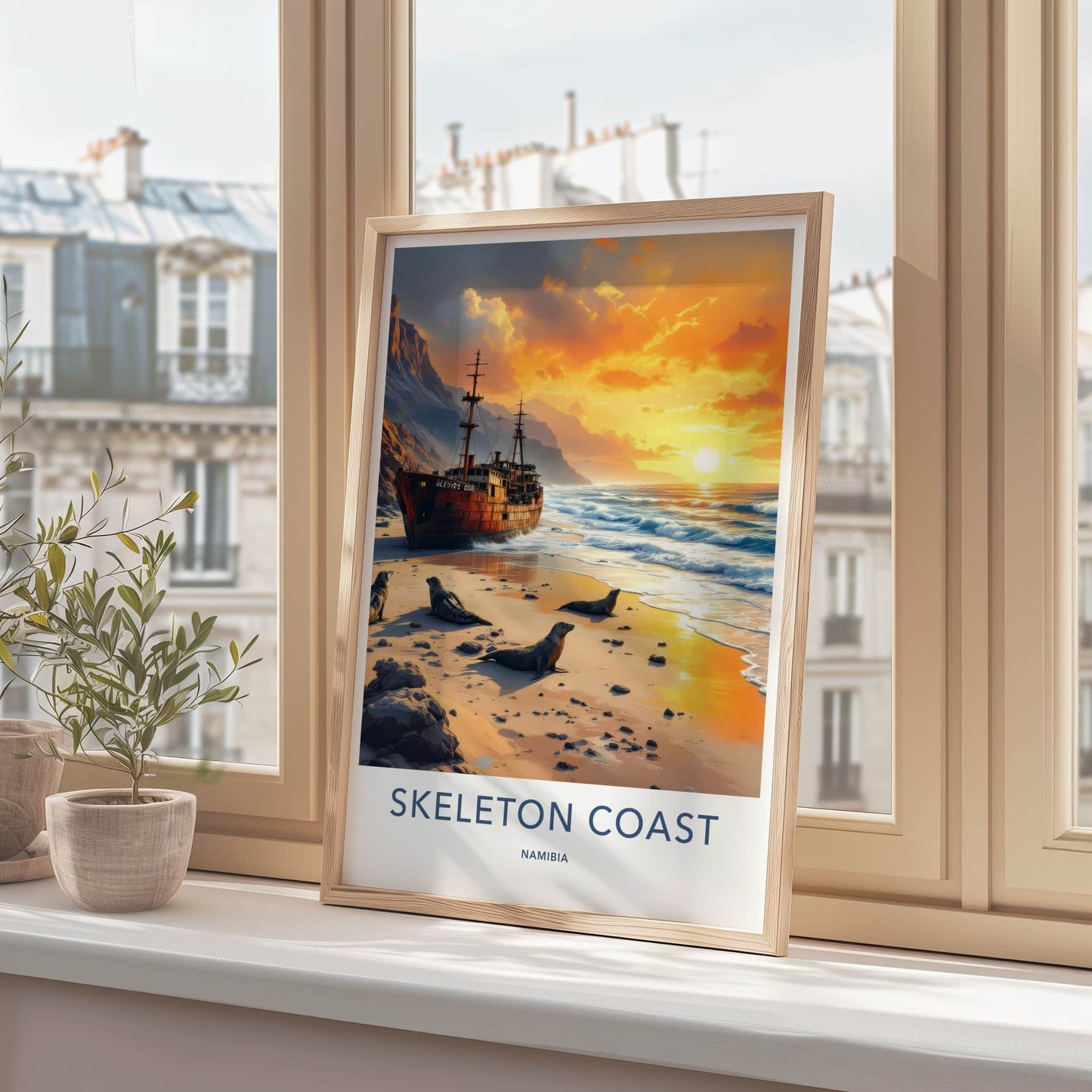 Skeleton Coast Poster - Namibia Travel Art - Rusty Shipwreck Beach Home Decor