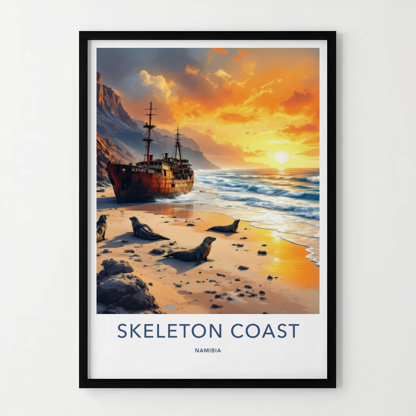Skeleton Coast Poster - Namibia Travel Art - Rusty Shipwreck Beach Home Decor