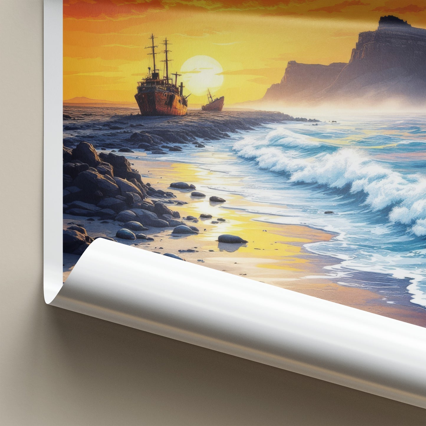 Skeleton Coast Poster - Namibia Travel Art - Rusty Shipwreck Beach Wall Decor