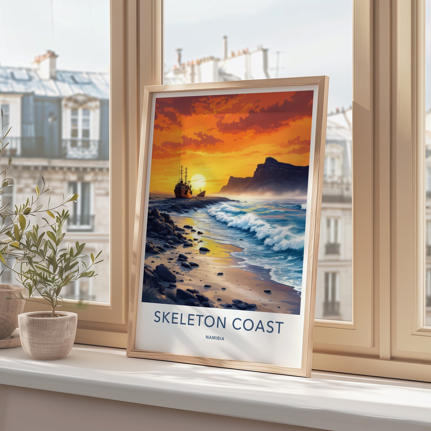 Skeleton Coast Poster - Namibia Travel Art - Rusty Shipwreck Beach Wall Decor