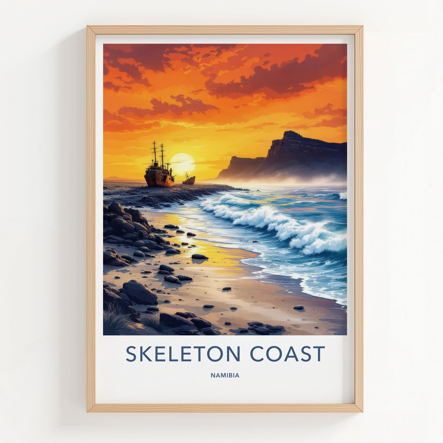 Skeleton Coast Poster - Namibia Travel Art - Rusty Shipwreck Beach Wall Decor