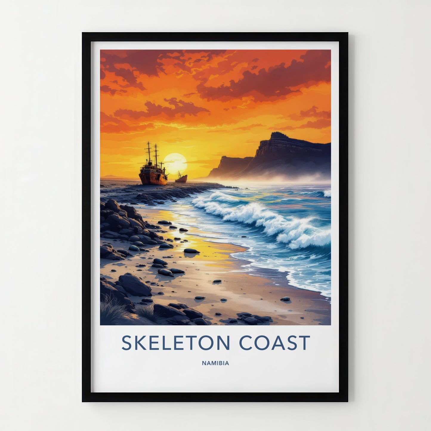Skeleton Coast Poster - Namibia Travel Art - Rusty Shipwreck Beach Wall Decor