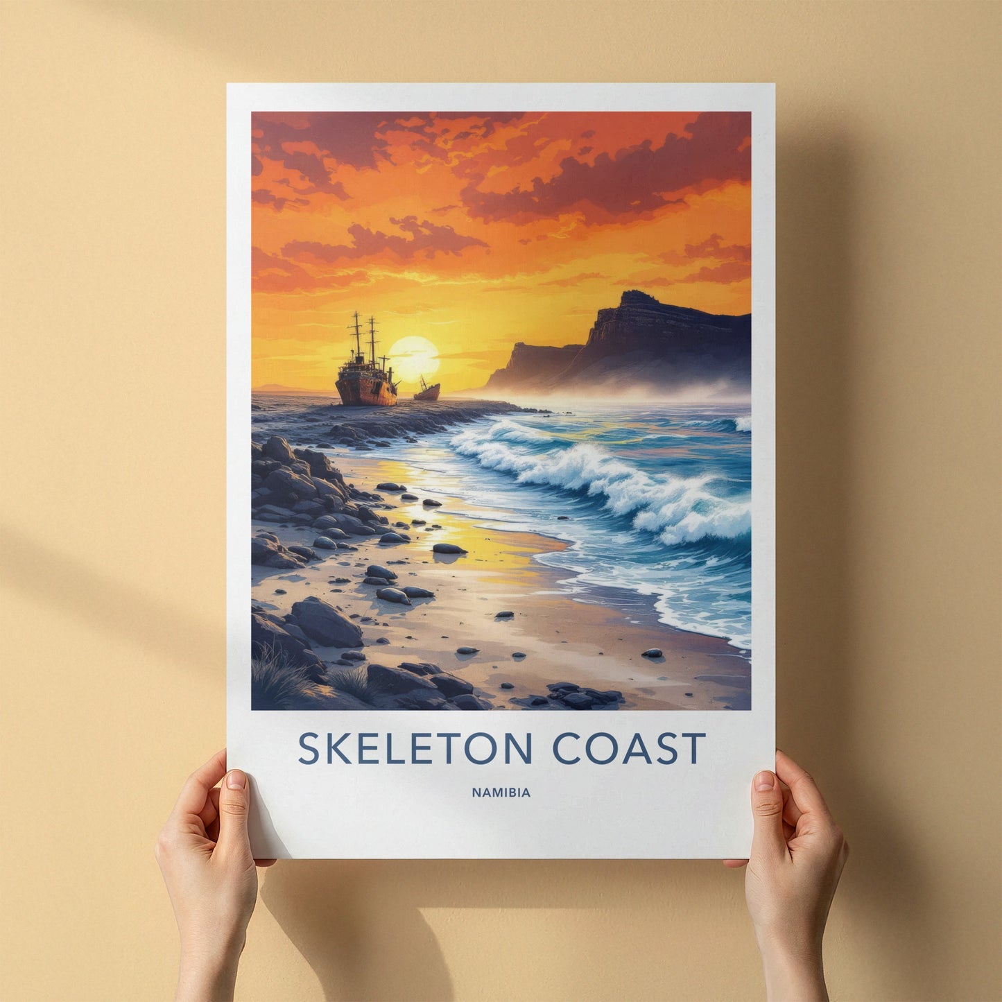 Skeleton Coast Poster - Namibia Travel Art - Rusty Shipwreck Beach Wall Decor