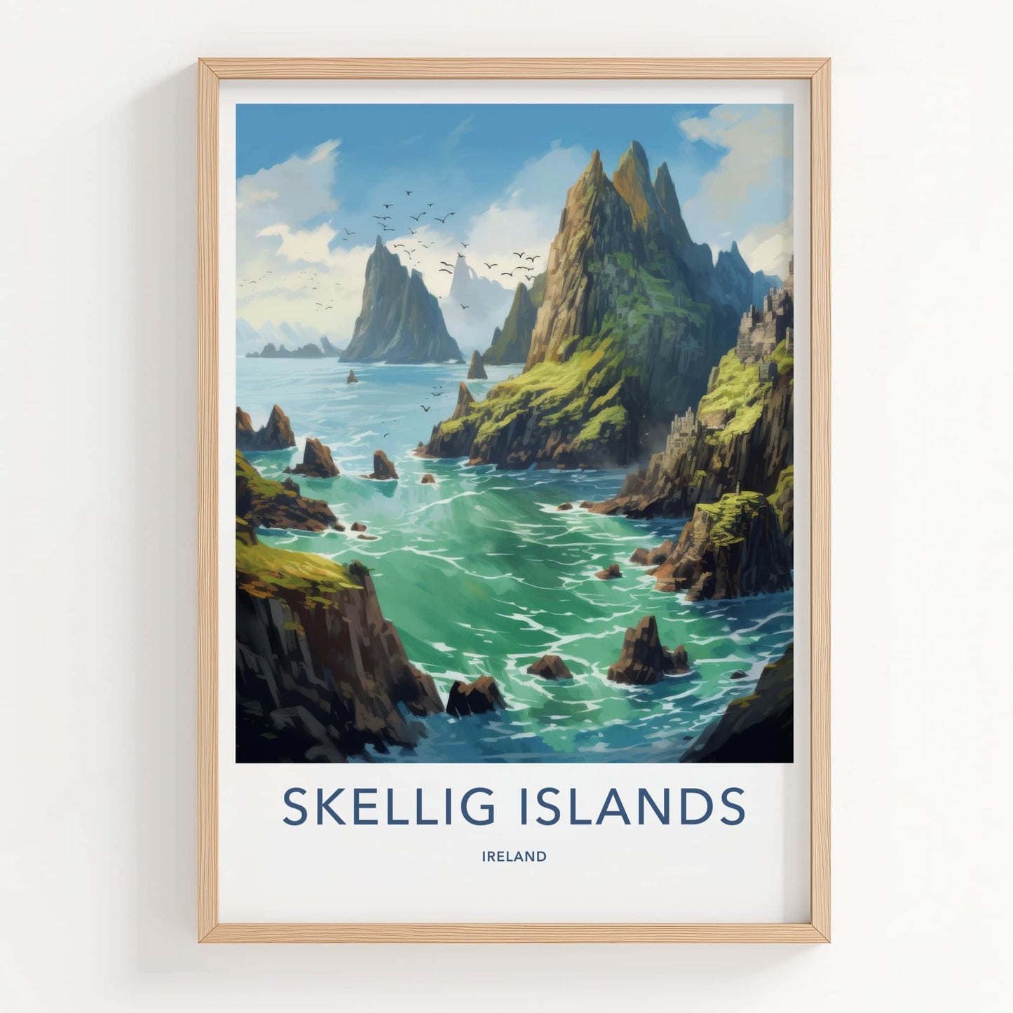 Skellig Islands Poster - Ireland Travel Art - Rugged Cliffs Seascape Home Decor