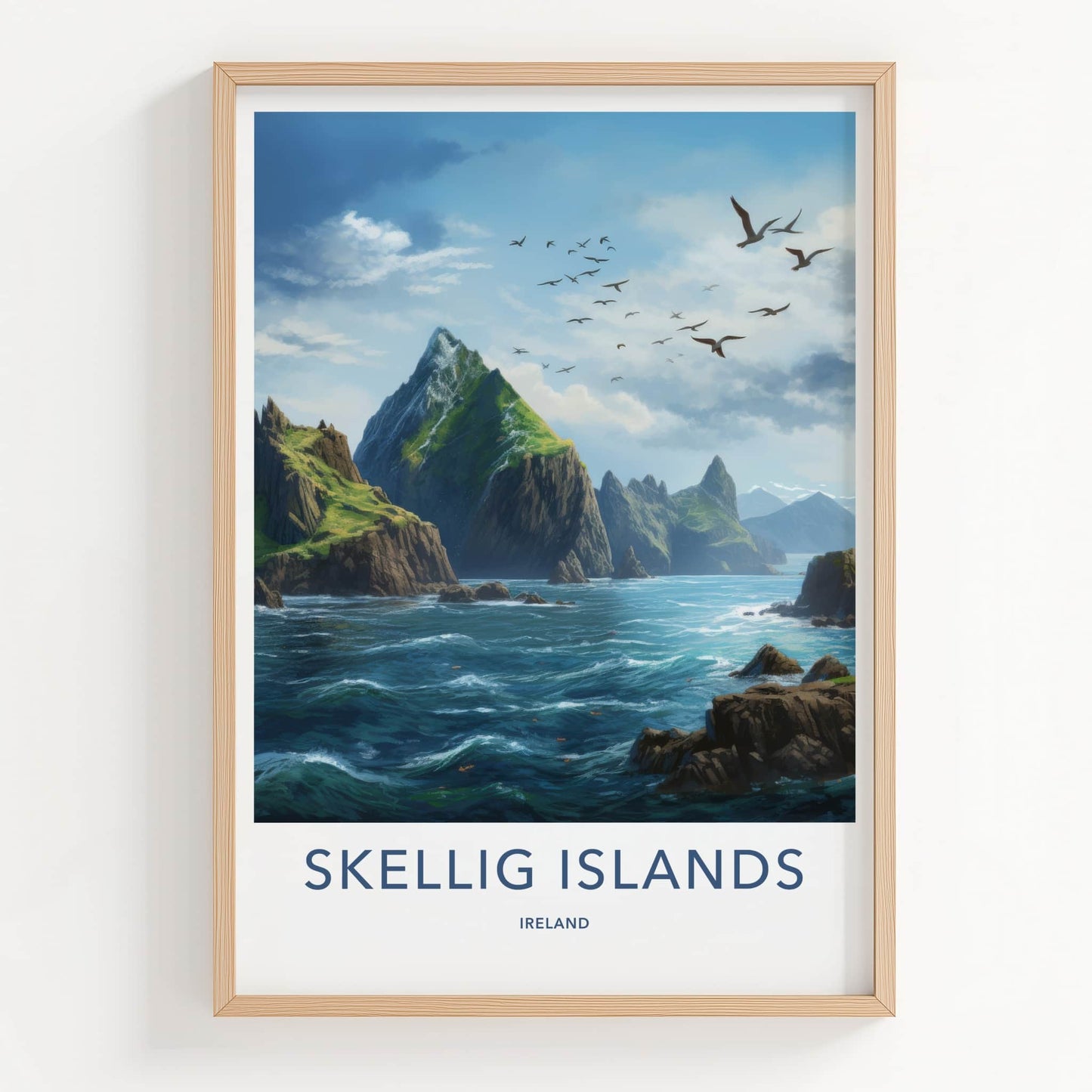 Skellig Islands Poster - Ireland Travel Art - Wild Ocean Birds Home Decor