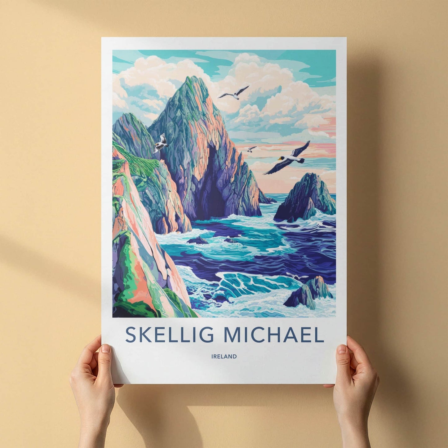 Skellig Michael Poster - Ireland Travel Art - Jagged Cliffs Ocean Home Decor