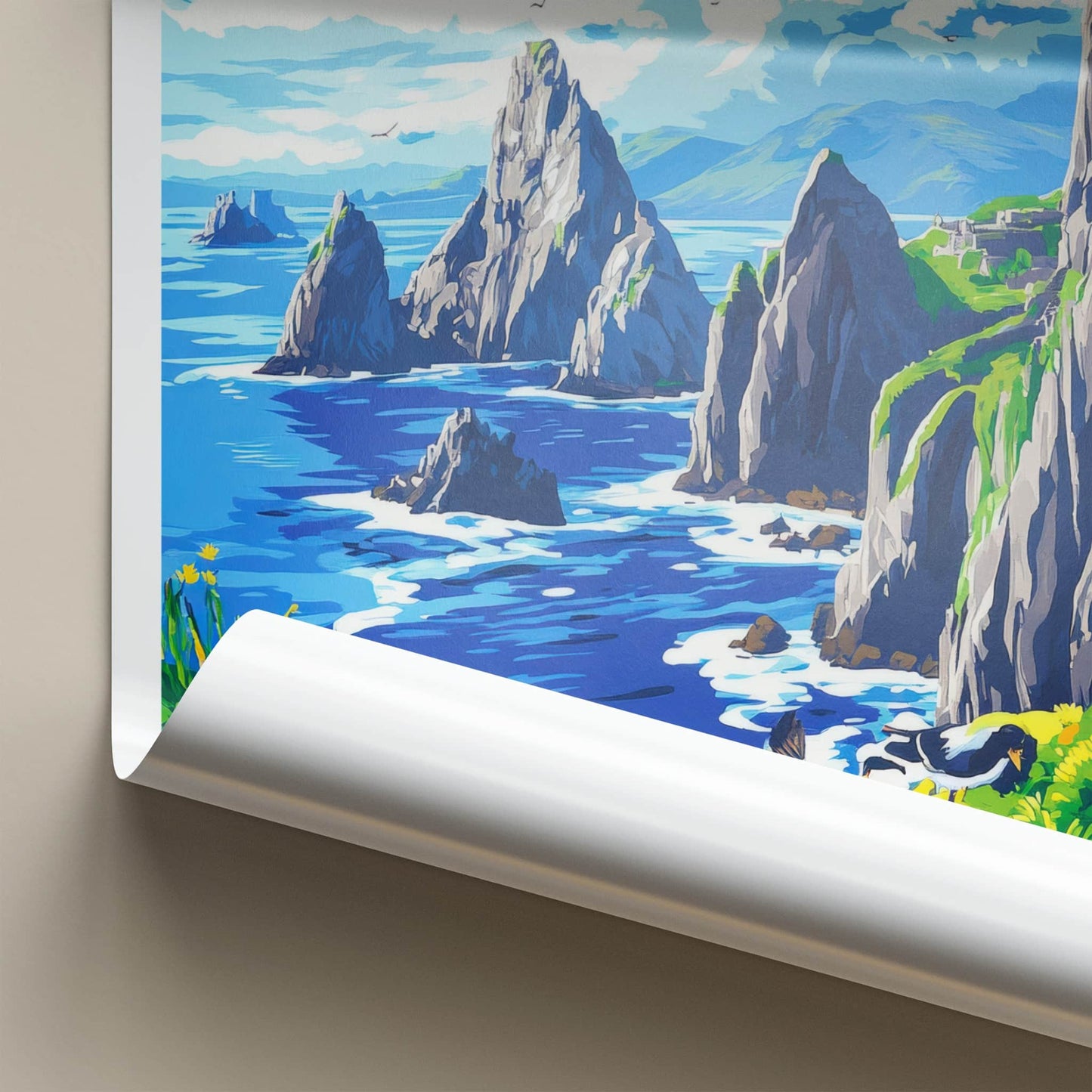 Skellig Michael Poster - Ireland Travel Art - Rugged Island Birds Home Decor