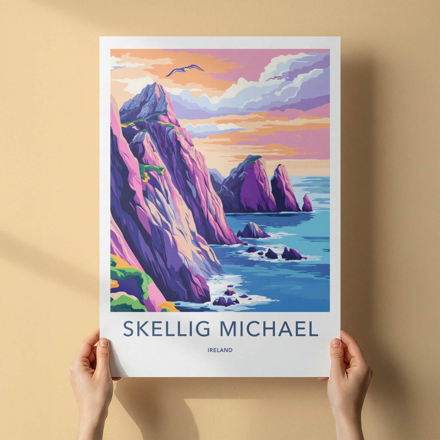 Skellig Michael Poster - Ireland Travel Art - Vibrant Ocean Landscape Wall Decor