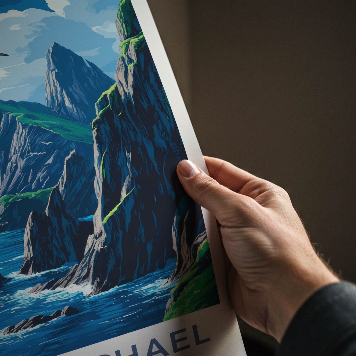 Skellig Michael Poster - Ireland Wall Art - Coastal Cliffs Wildlife Home Decor