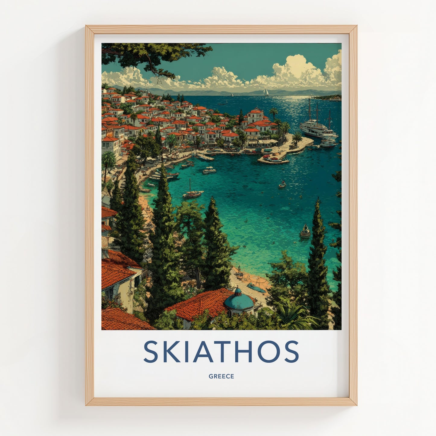 Skiathos Poster - Greece Travel Art - Island Village Harbor Gallery Art