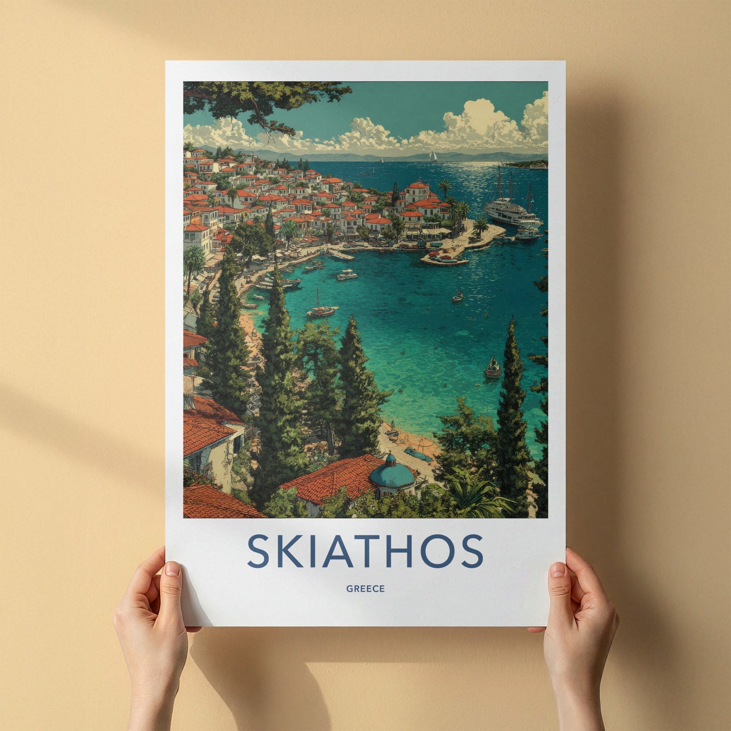 Skiathos Poster - Greece Travel Art - Island Village Harbor Gallery Art