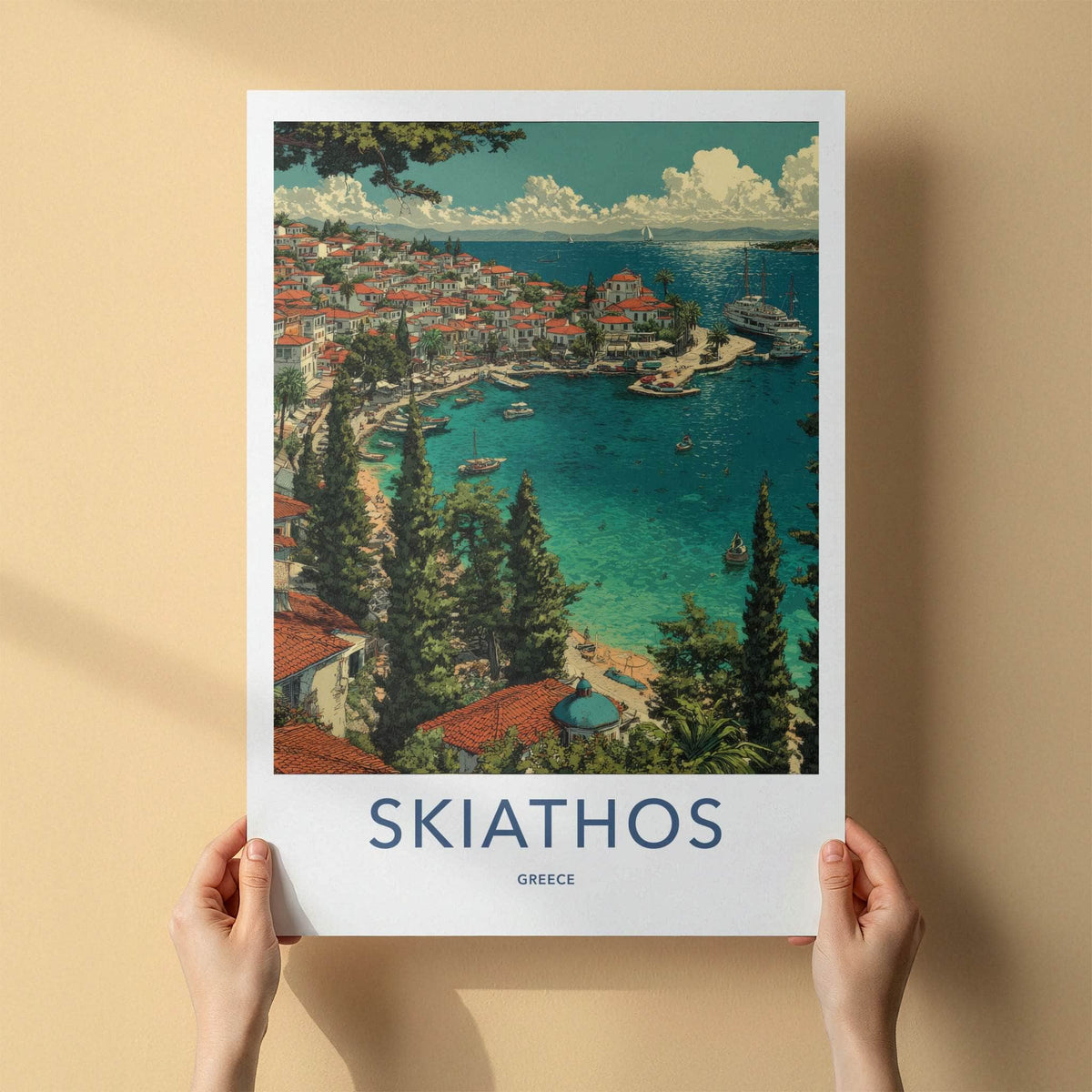 Skiathos Poster - Greece Travel Art - Island Village Harbor Gallery Art