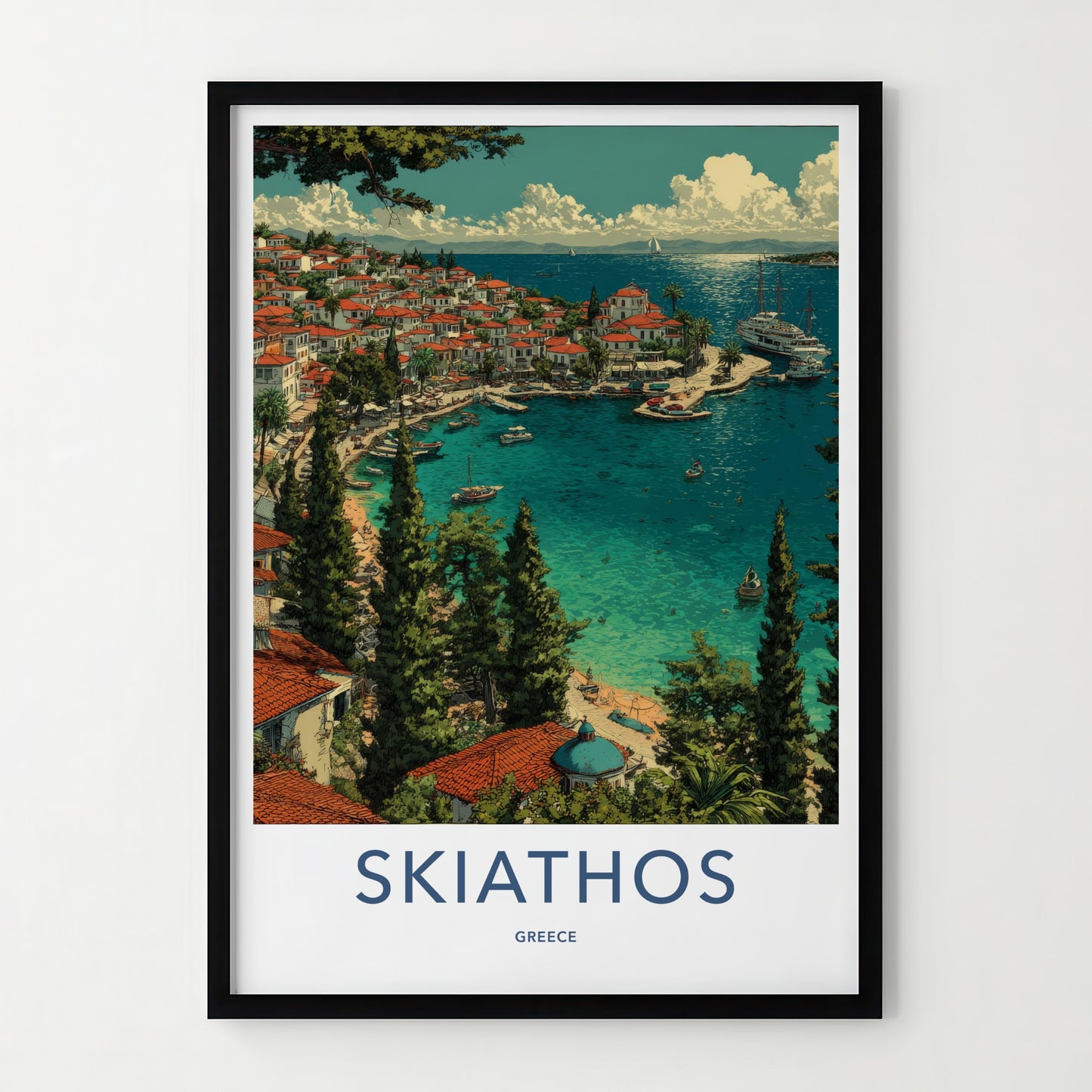 Skiathos Poster - Greece Travel Art - Island Village Harbor Gallery Art