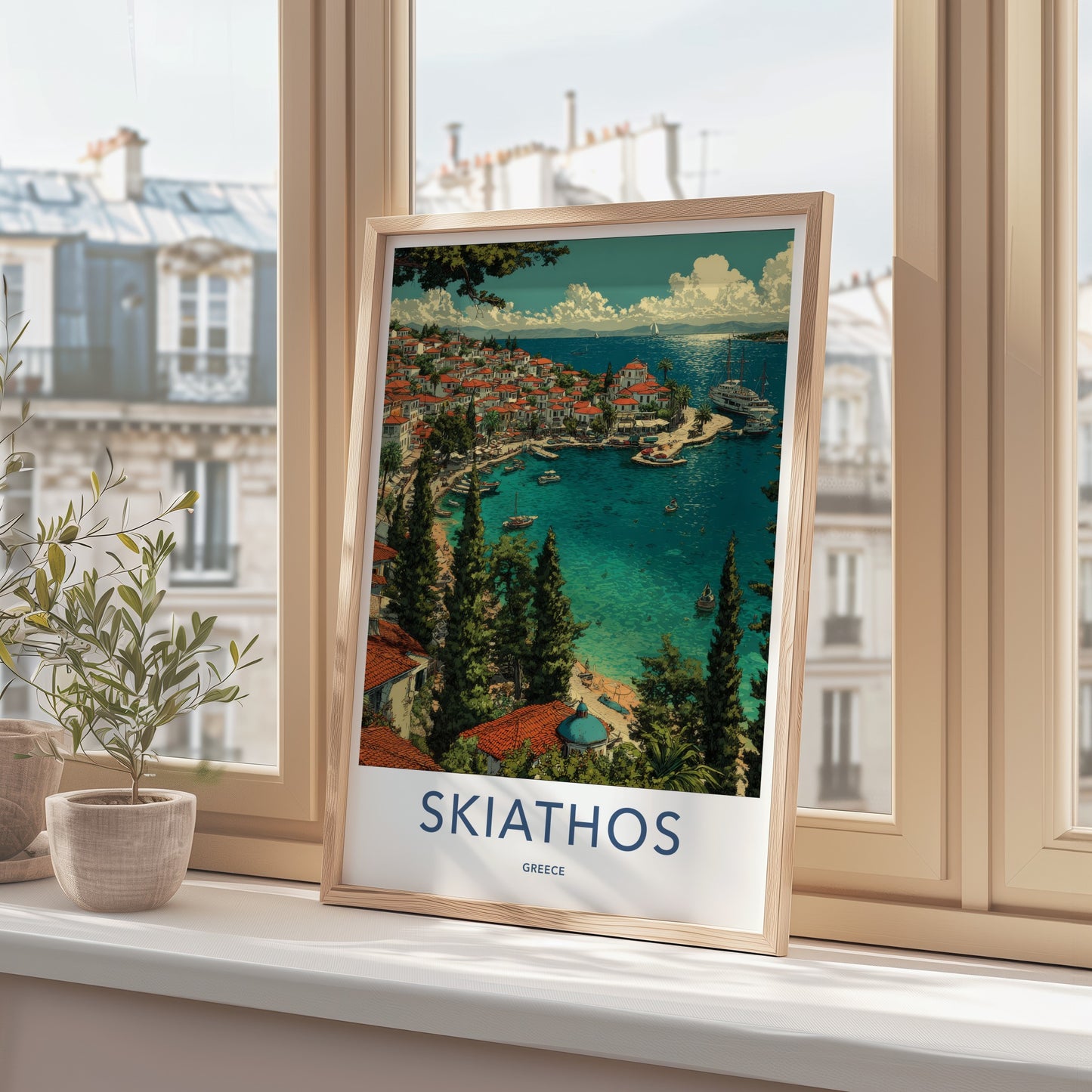 Skiathos Poster - Greece Travel Art - Island Village Harbor Gallery Art