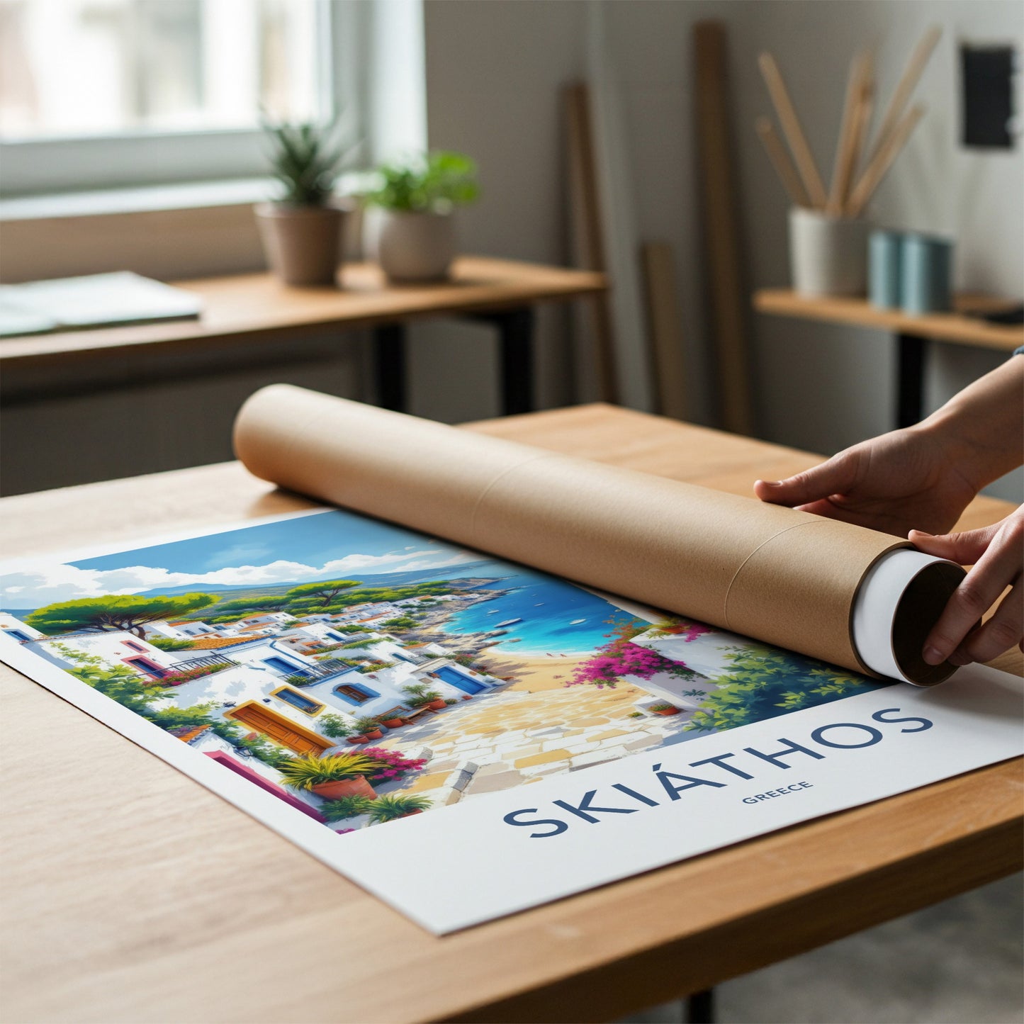 Skiathos Poster - Greece Travel Art - Mediterranean Seaside Town Home Decor
