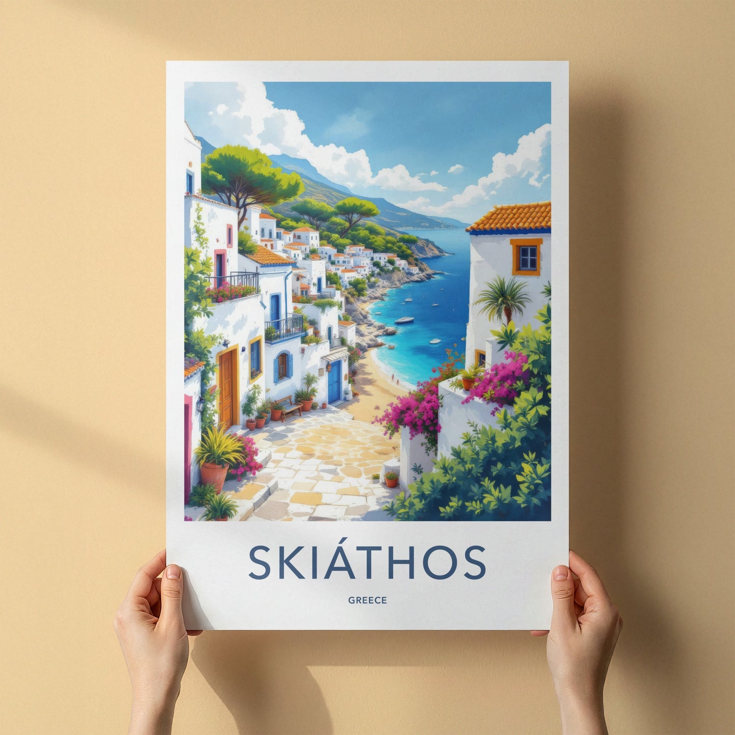 Skiathos Poster - Greece Travel Art - Mediterranean Seaside Town Home Decor