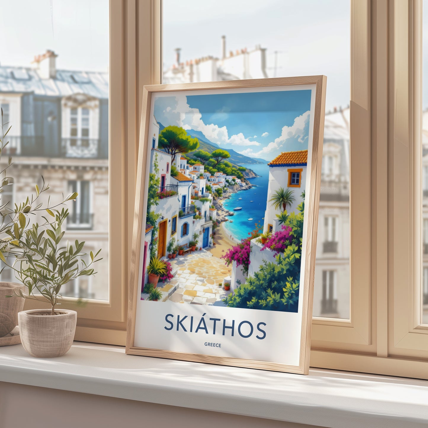 Skiathos Poster - Greece Travel Art - Mediterranean Seaside Town Home Decor