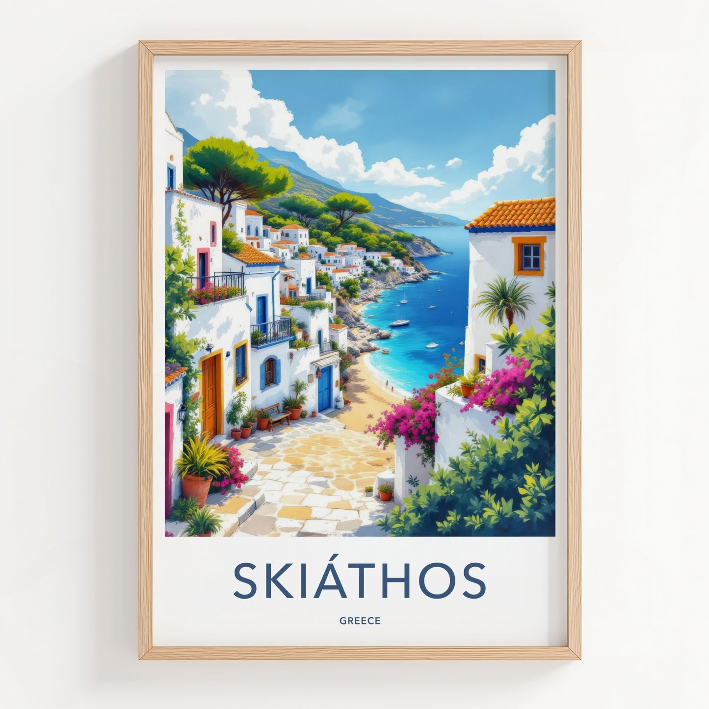 Skiathos Poster - Greece Travel Art - Mediterranean Seaside Town Home Decor