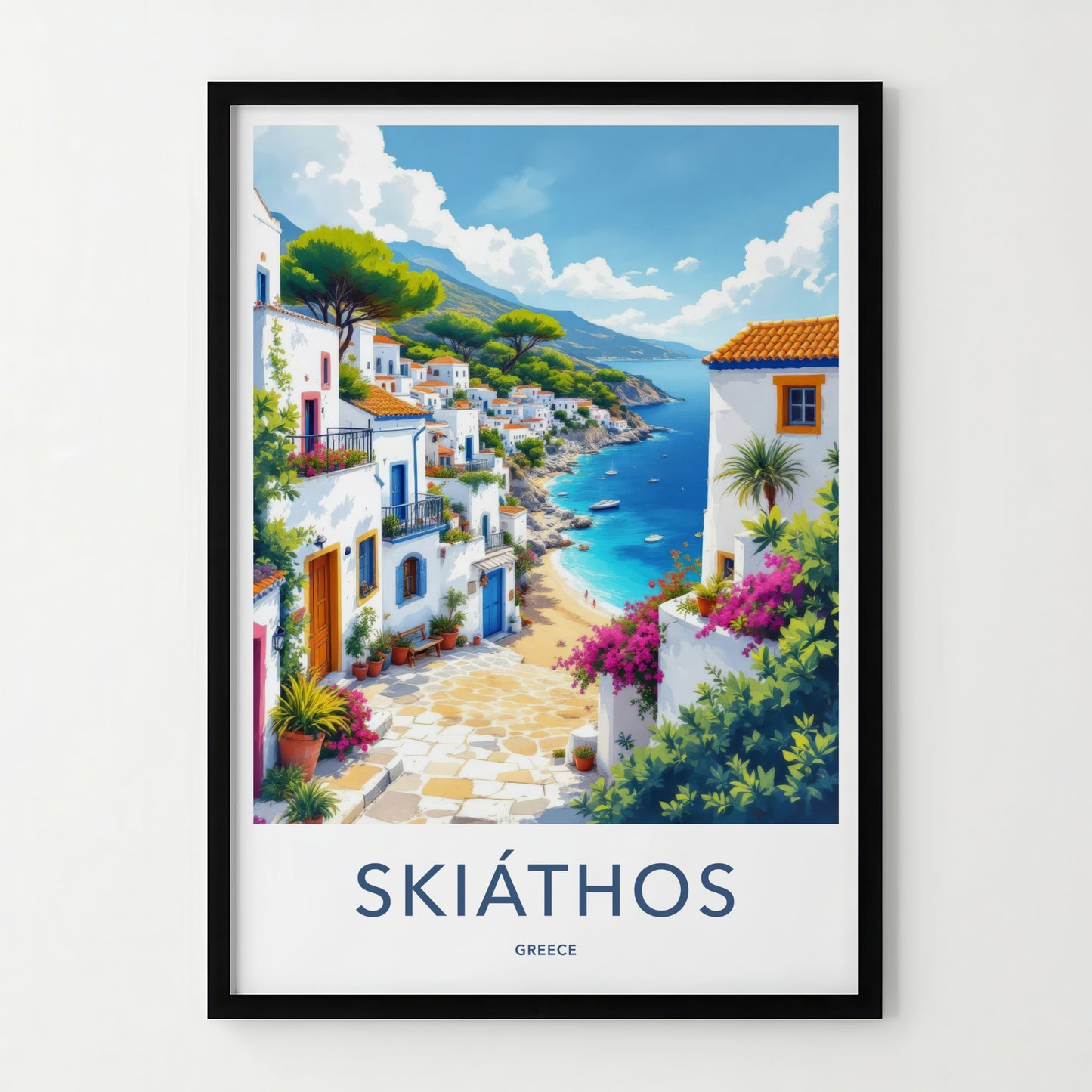 Skiathos Poster - Greece Travel Art - Mediterranean Seaside Town Home Decor