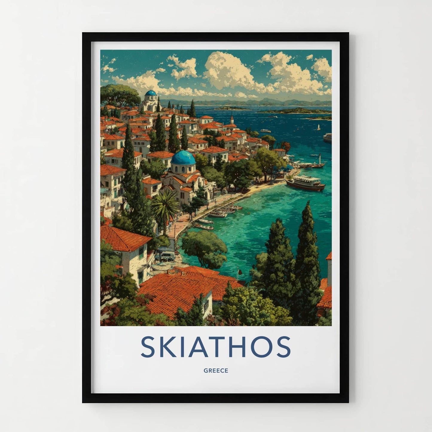 Skiathos Poster - Greece Travel Print - Blue Dome Church Home Decor