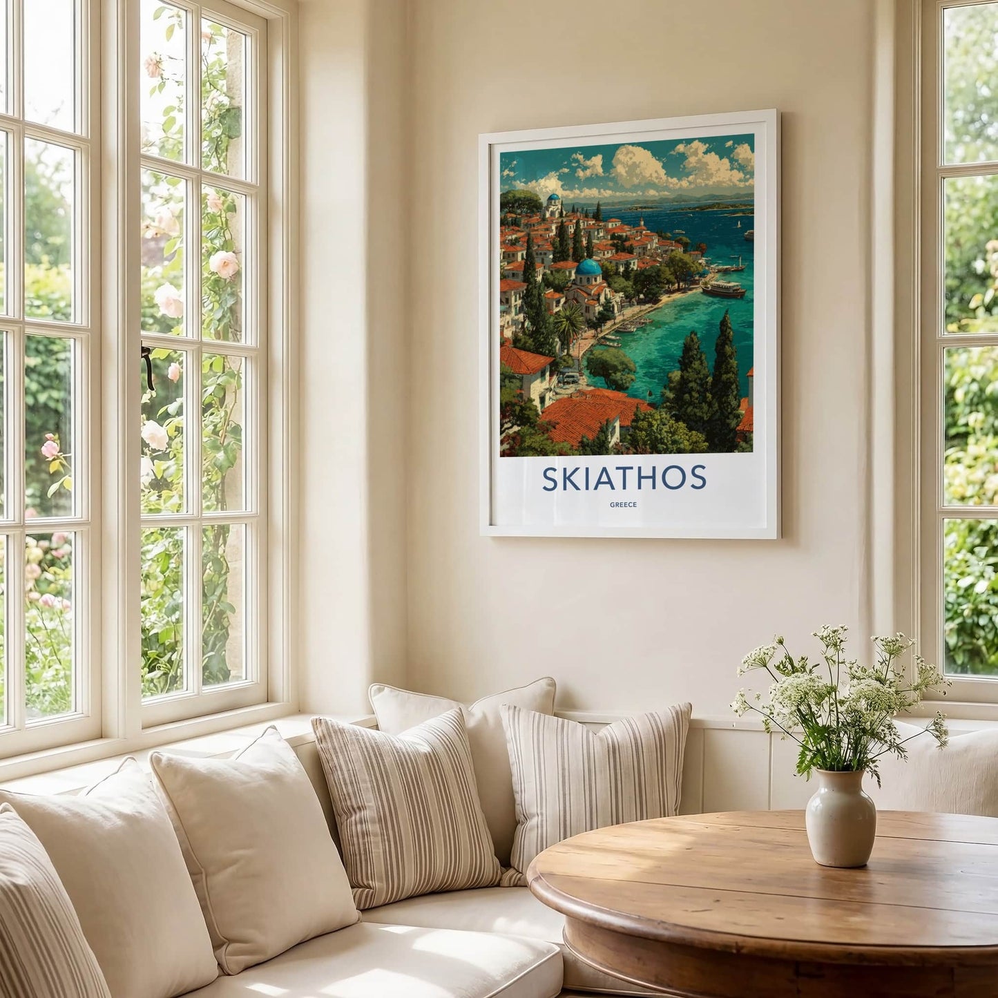 Skiathos Poster - Greece Travel Print - Blue Dome Church Home Decor