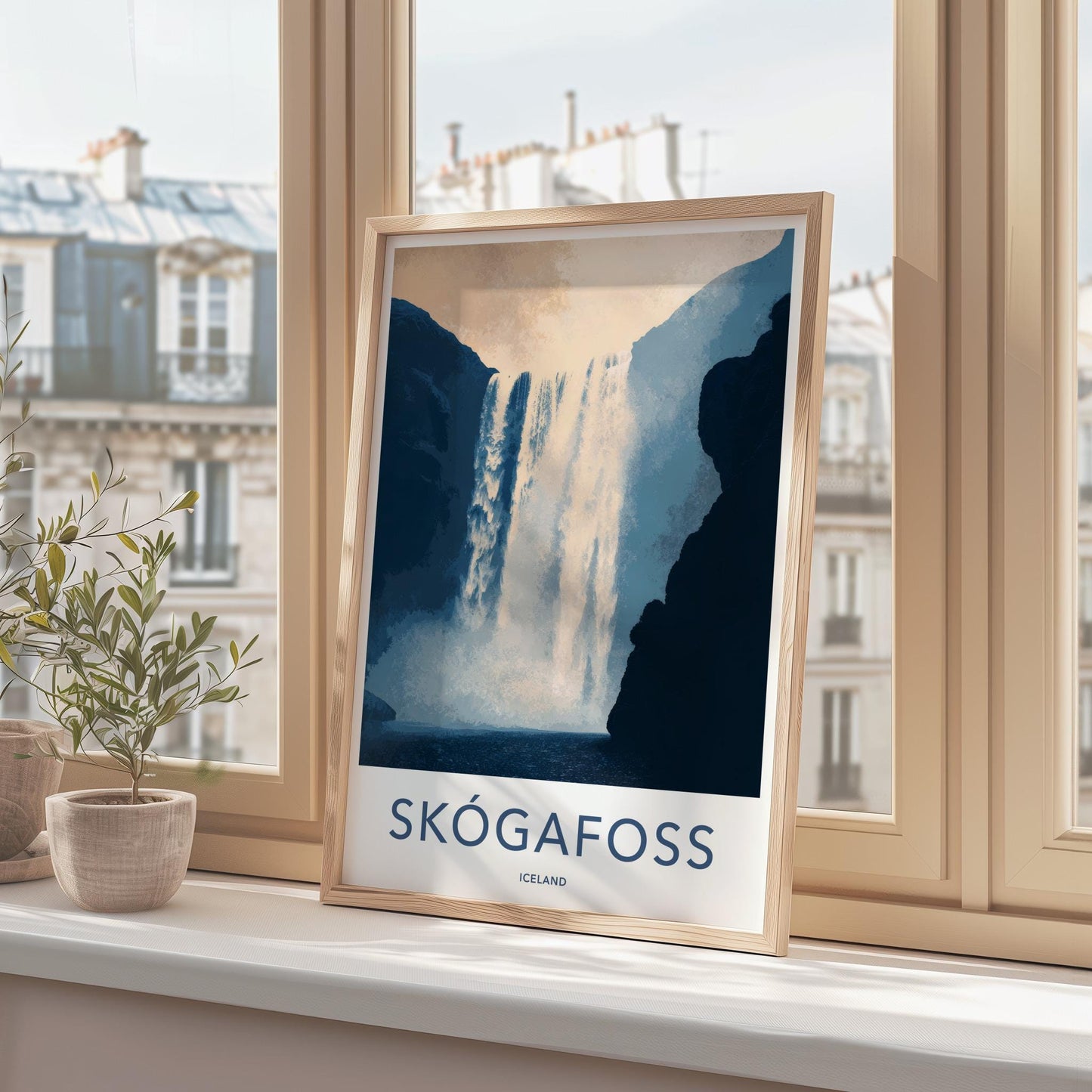 Skogafoss Poster - Iceland Travel Art - Dramatic Cliff Waterfall Home Decor