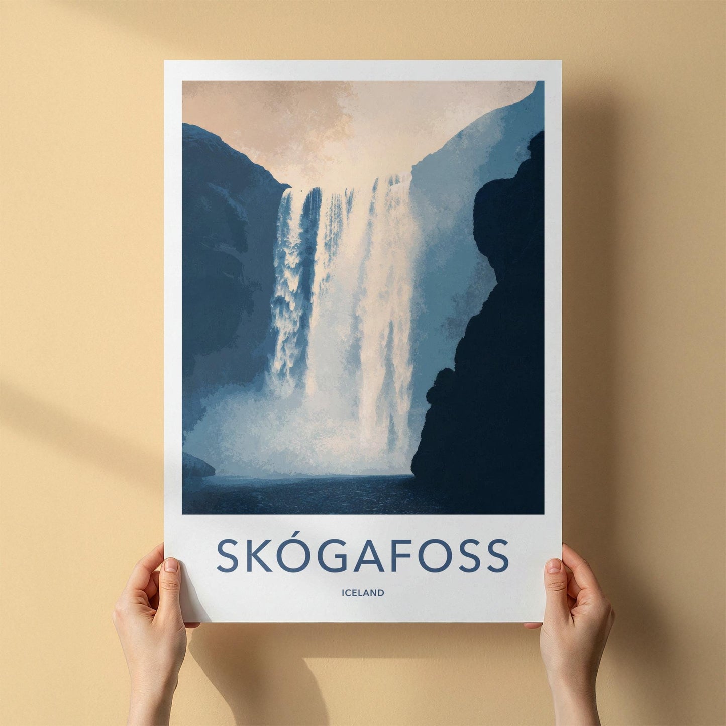 Skogafoss Poster - Iceland Travel Art - Dramatic Cliff Waterfall Home Decor