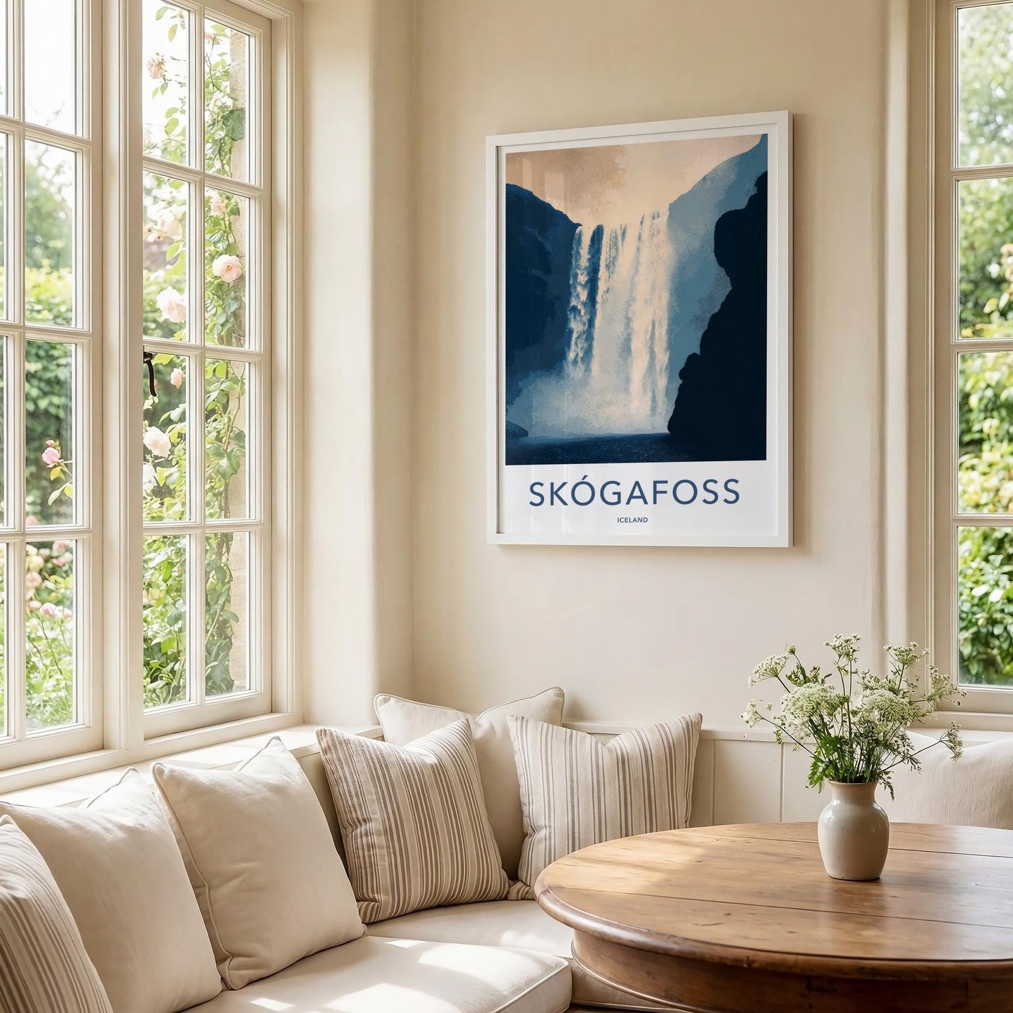 Skogafoss Poster - Iceland Travel Art - Dramatic Cliff Waterfall Home Decor