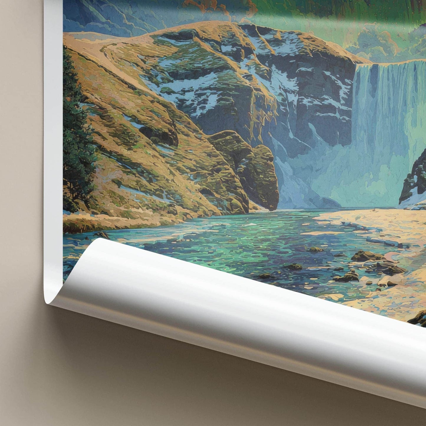 Skogafoss Poster - Iceland Wall Art - Aurora Borealis Falls Home Decor