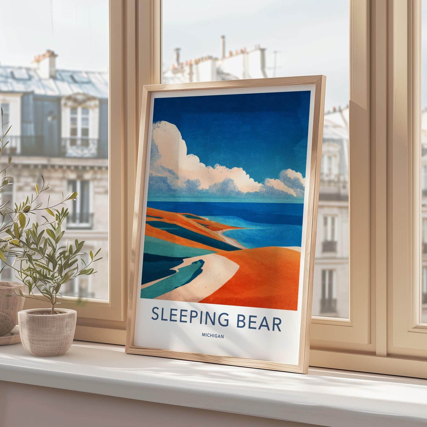 Sleeping Bear Poster - Michigan Travel Art - Abstract Dune Landscape Home Decor