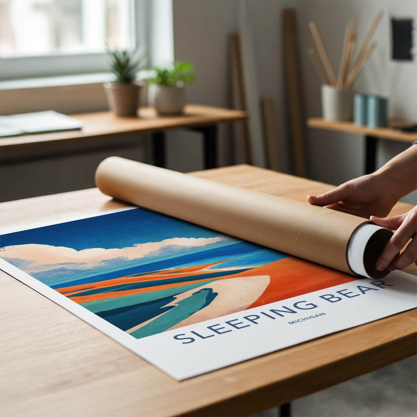 Sleeping Bear Poster - Michigan Travel Art - Abstract Dune Landscape Home Decor