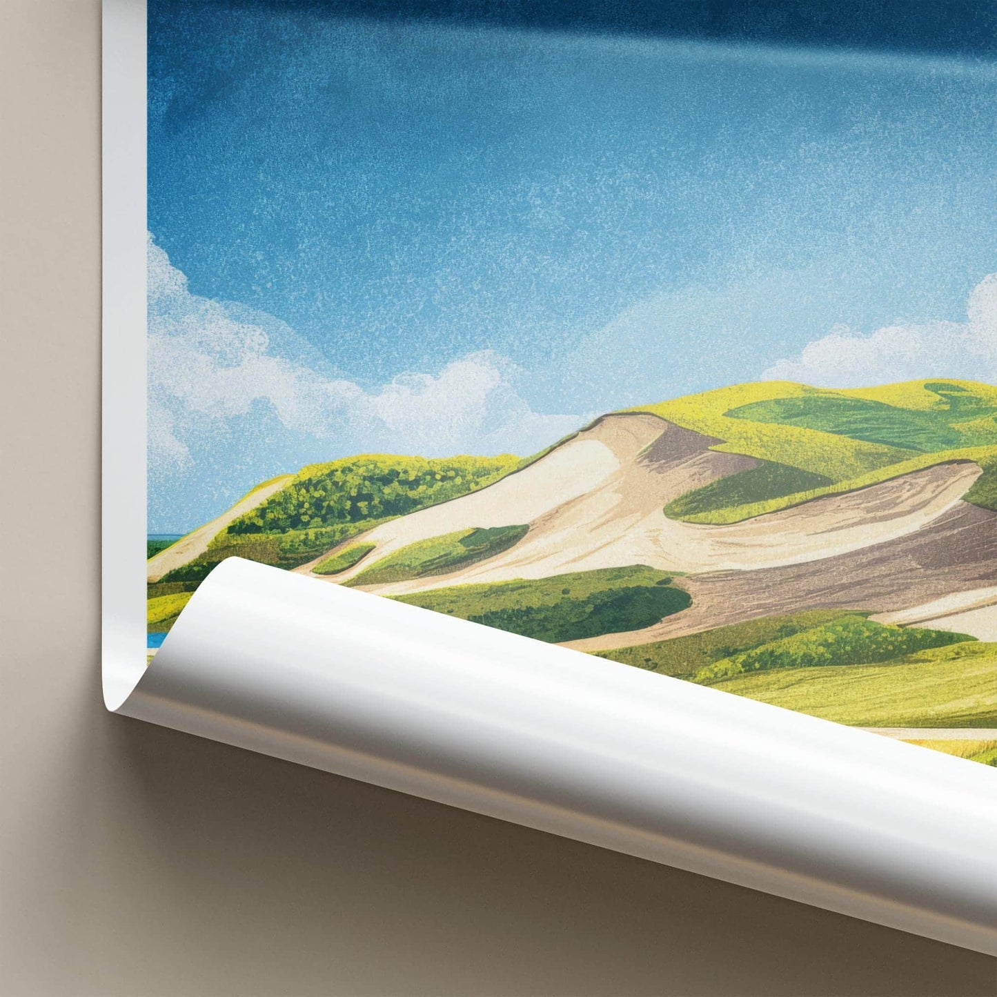 Sleeping Bear Poster - Michigan Travel Art - Lakeshore Sand Dunes Home Decor