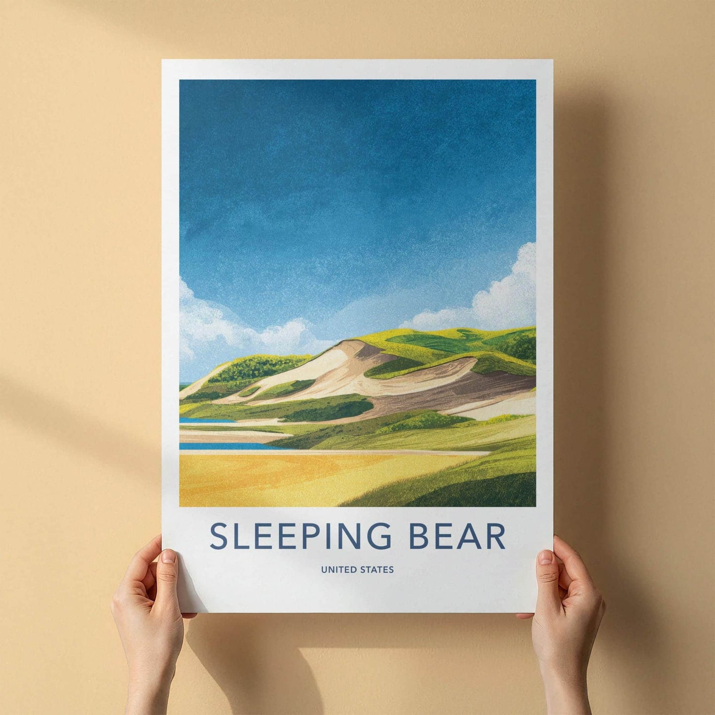 Sleeping Bear Poster - Michigan Travel Art - Lakeshore Sand Dunes Home Decor