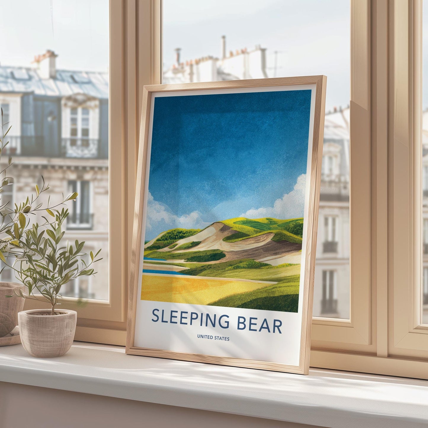 Sleeping Bear Poster - Michigan Travel Art - Lakeshore Sand Dunes Home Decor