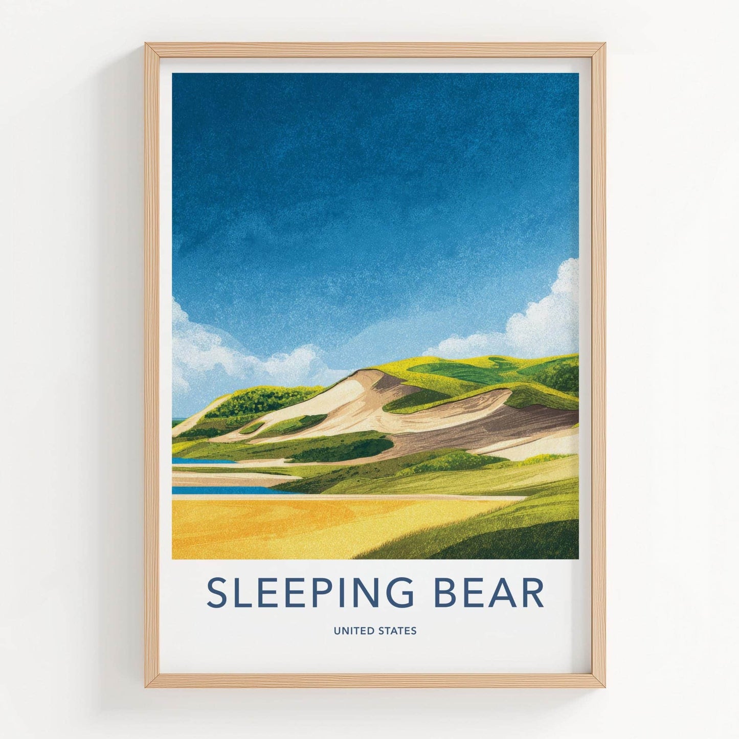 Sleeping Bear Poster - Michigan Travel Art - Lakeshore Sand Dunes Home Decor