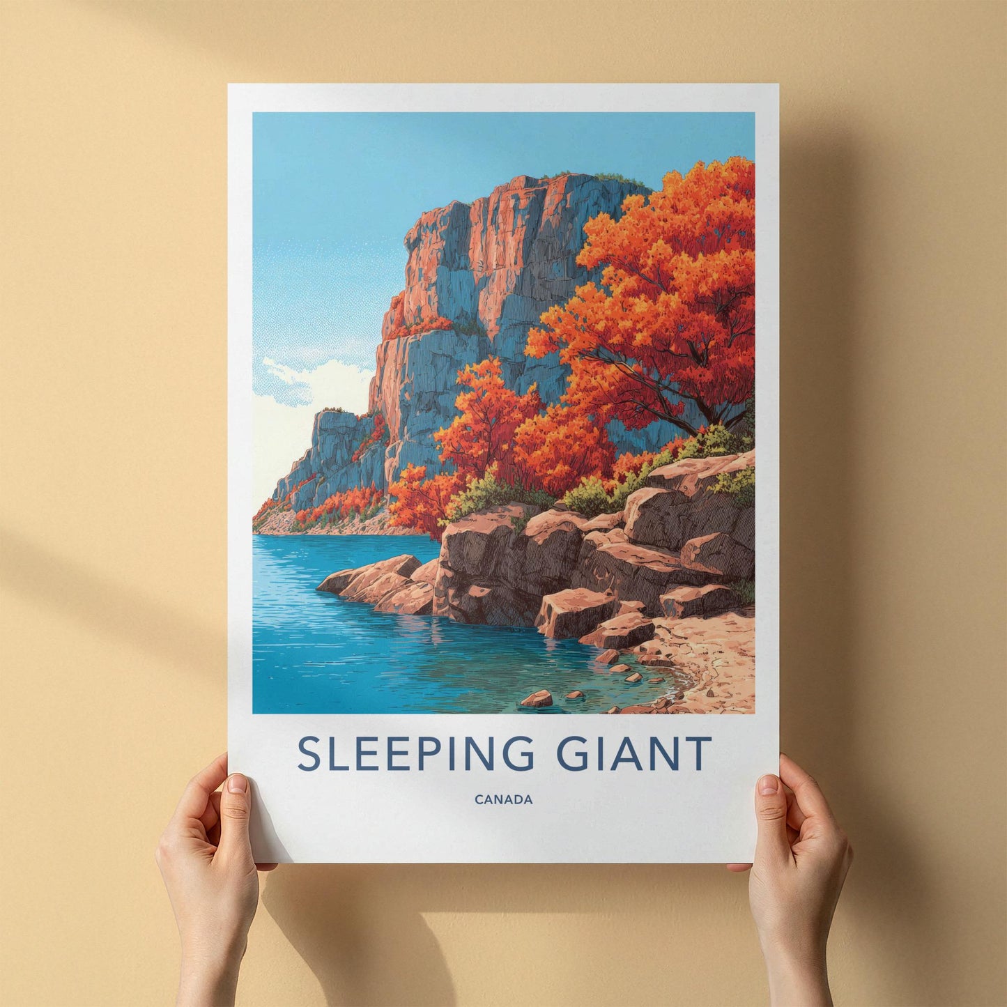 Sleeping Giant Poster - Canada Travel Art - Vivid Autumn Cliffs Home Decor