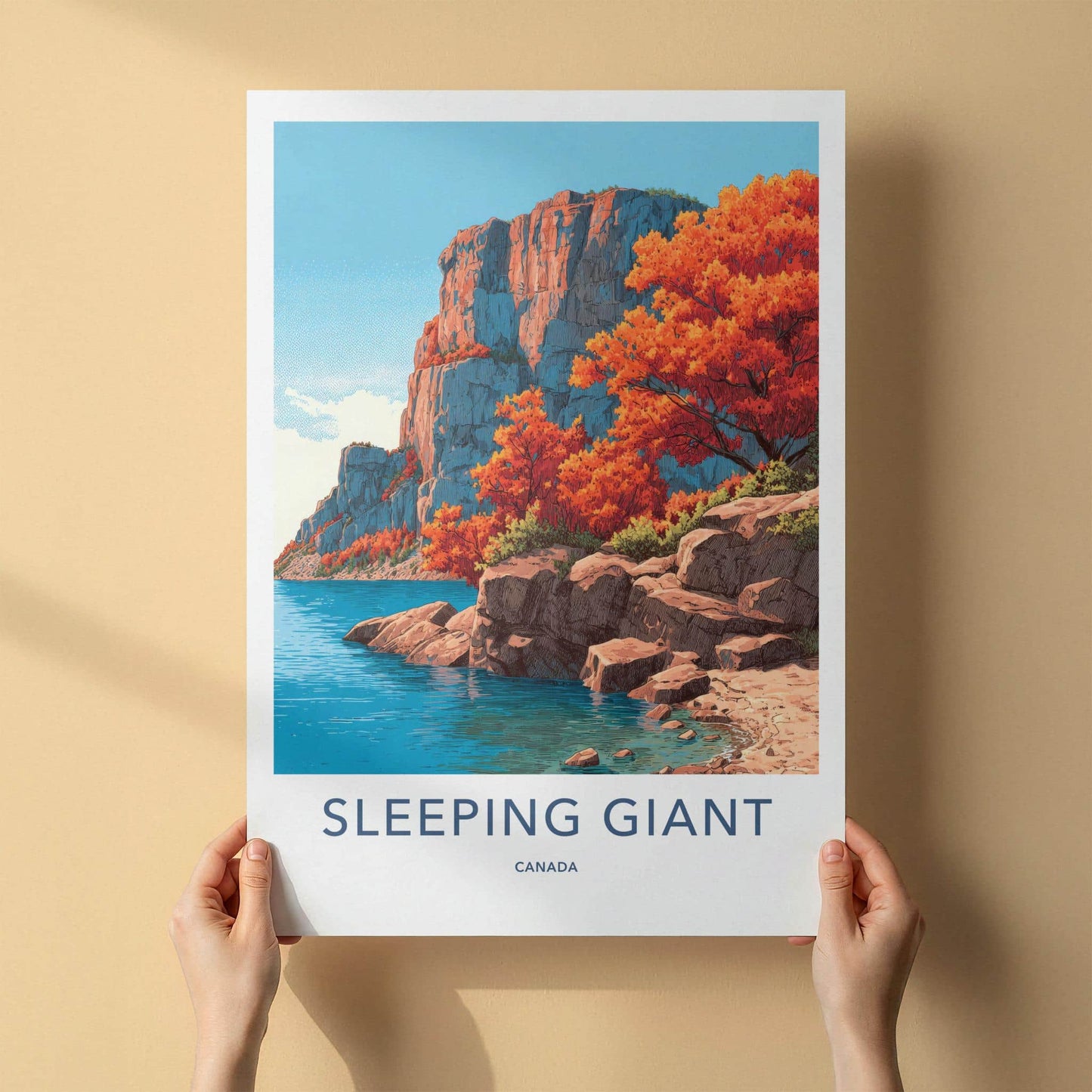 Sleeping Giant Poster - Canada Travel Art - Vivid Autumn Cliffs Home Decor