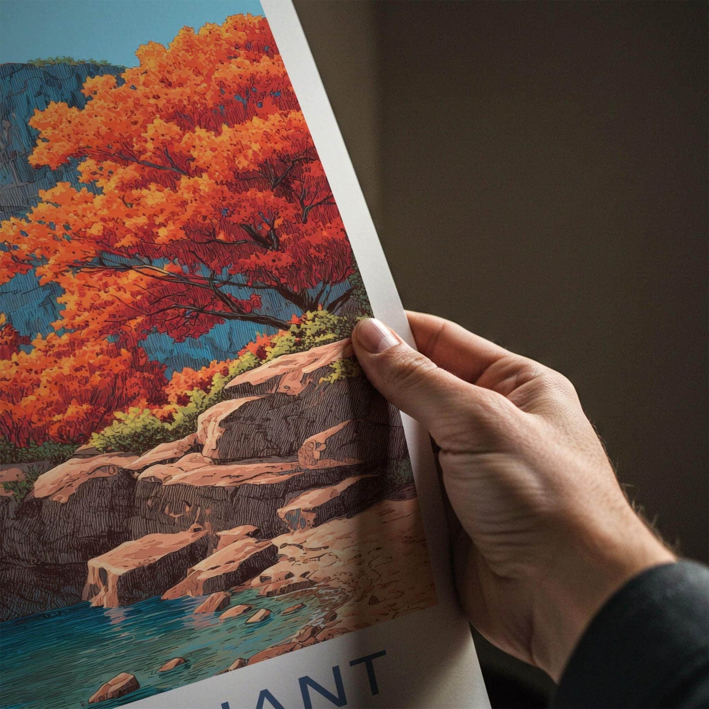 Sleeping Giant Poster - Canada Travel Art - Vivid Autumn Cliffs Home Decor