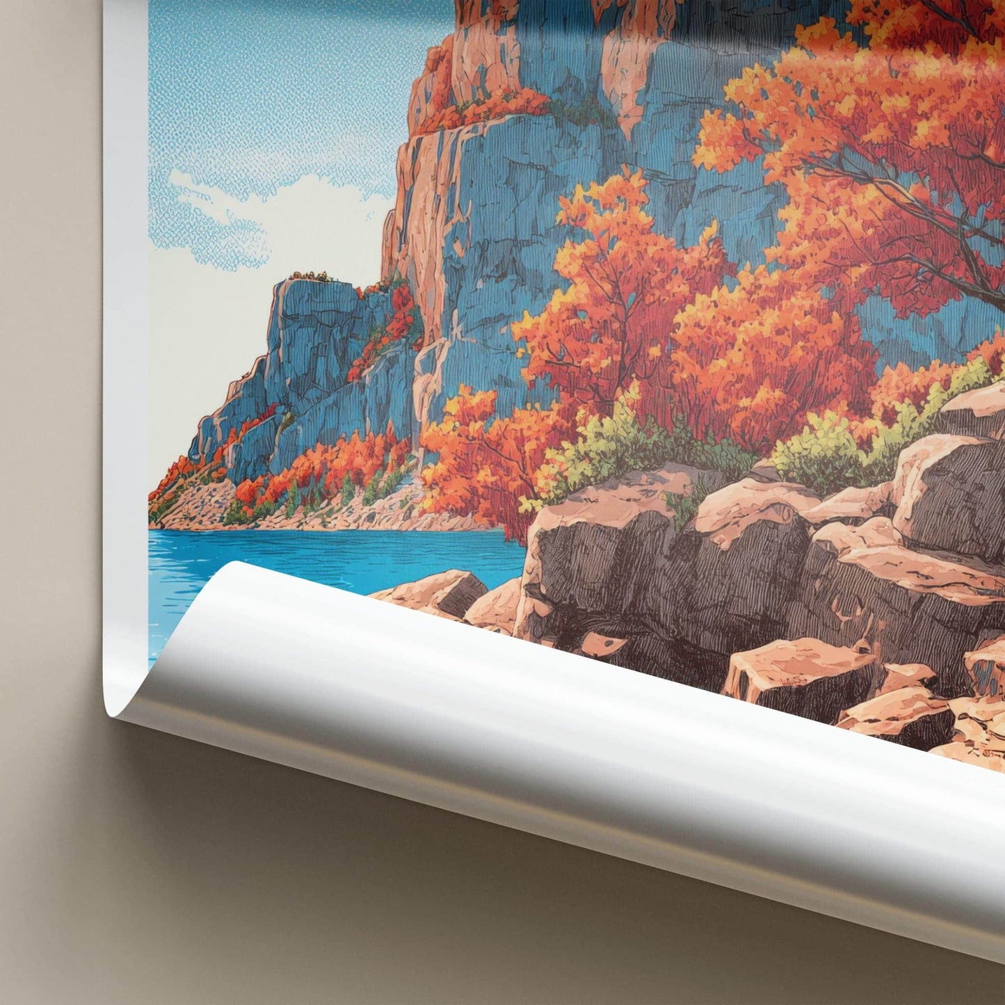 Sleeping Giant Poster - Canada Travel Art - Vivid Autumn Cliffs Home Decor